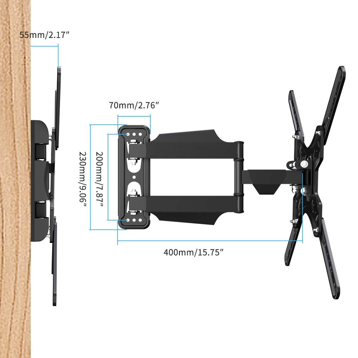 55mm/2.17"  
70mm/2.76"  
230mm/9.06"  
200mm/7.87"  
400mm/15.75"