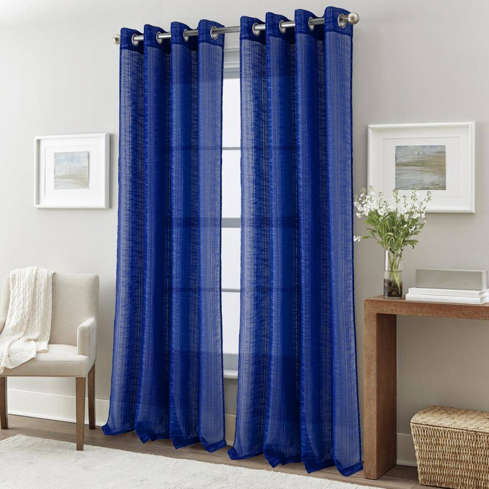 Angle. RT Designers Collection - RT Designers Collection Dexter Linen Texture Grommet Sheer Light Filtering Window Curtain Panel 54" x 90" Navy - Navy Blue.