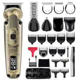 HATTEKER - 8-in-1 Men's Grooming Kit, Hair & Beard Trimmer, Foil Shaver, Nose & Body Trimmer, IPX6, USB-C - Bronze