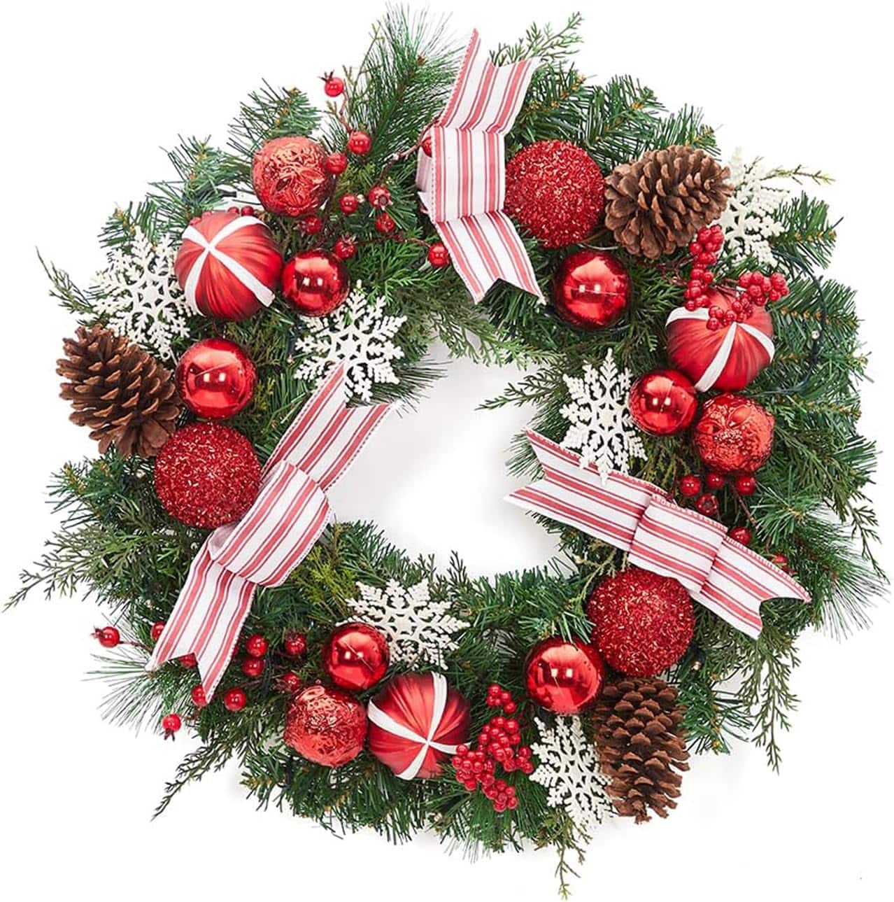 Jojoka - 24-in Christmas Wreath Pre-Lit for Indoor Outdoor Holiday Decorations - Green