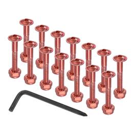Unique Bargains - 21 mm/0.8" Skateboard Hardware Kit, 16pcs Mounting Screws Bolts Nuts Set with Hex Key for Cruiser - Red