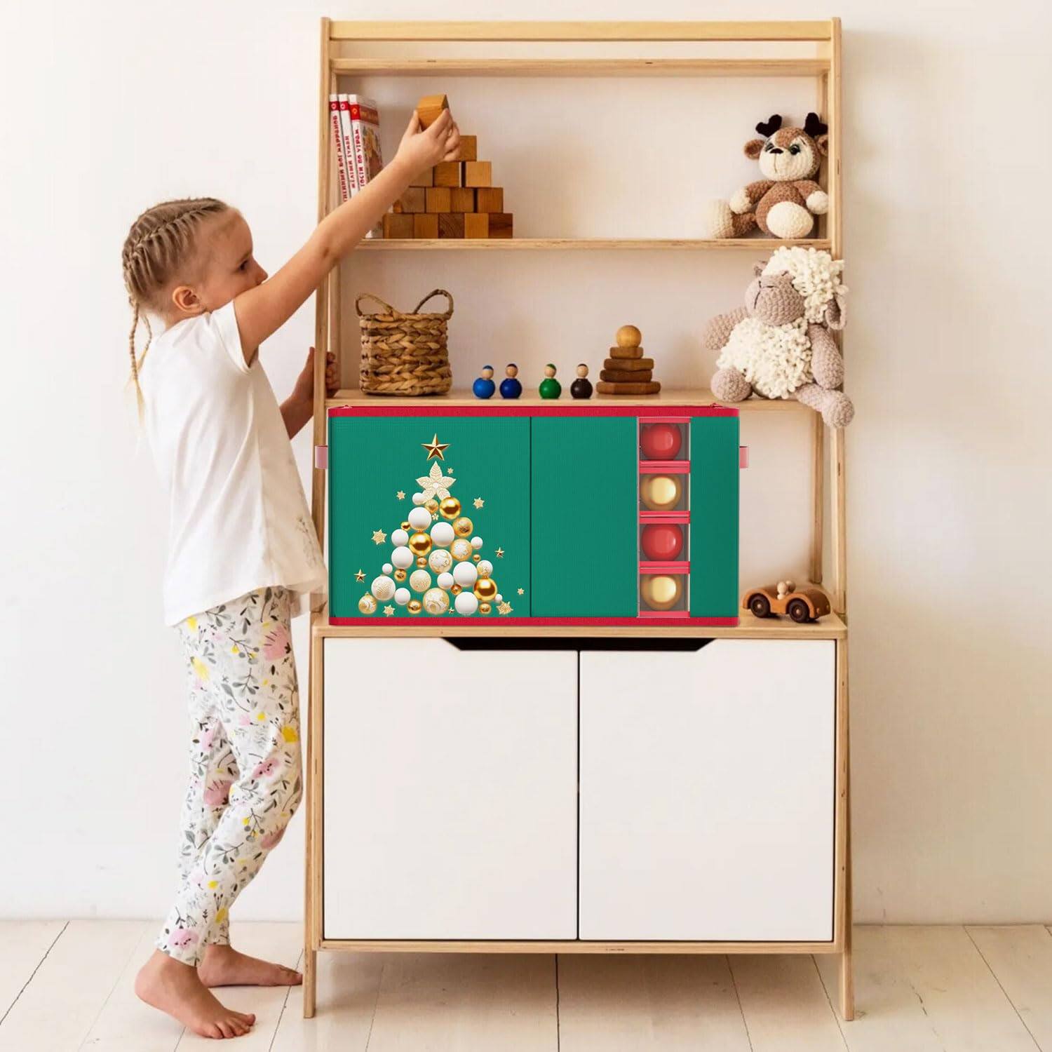 Alt View 6. Paradigms Interiors - Large Christmas Ornament Storage With 8 Adjustable Trays Organizer Box Dividers Xmas Ornaments For Holiday ... - Green-96 Ornaments.