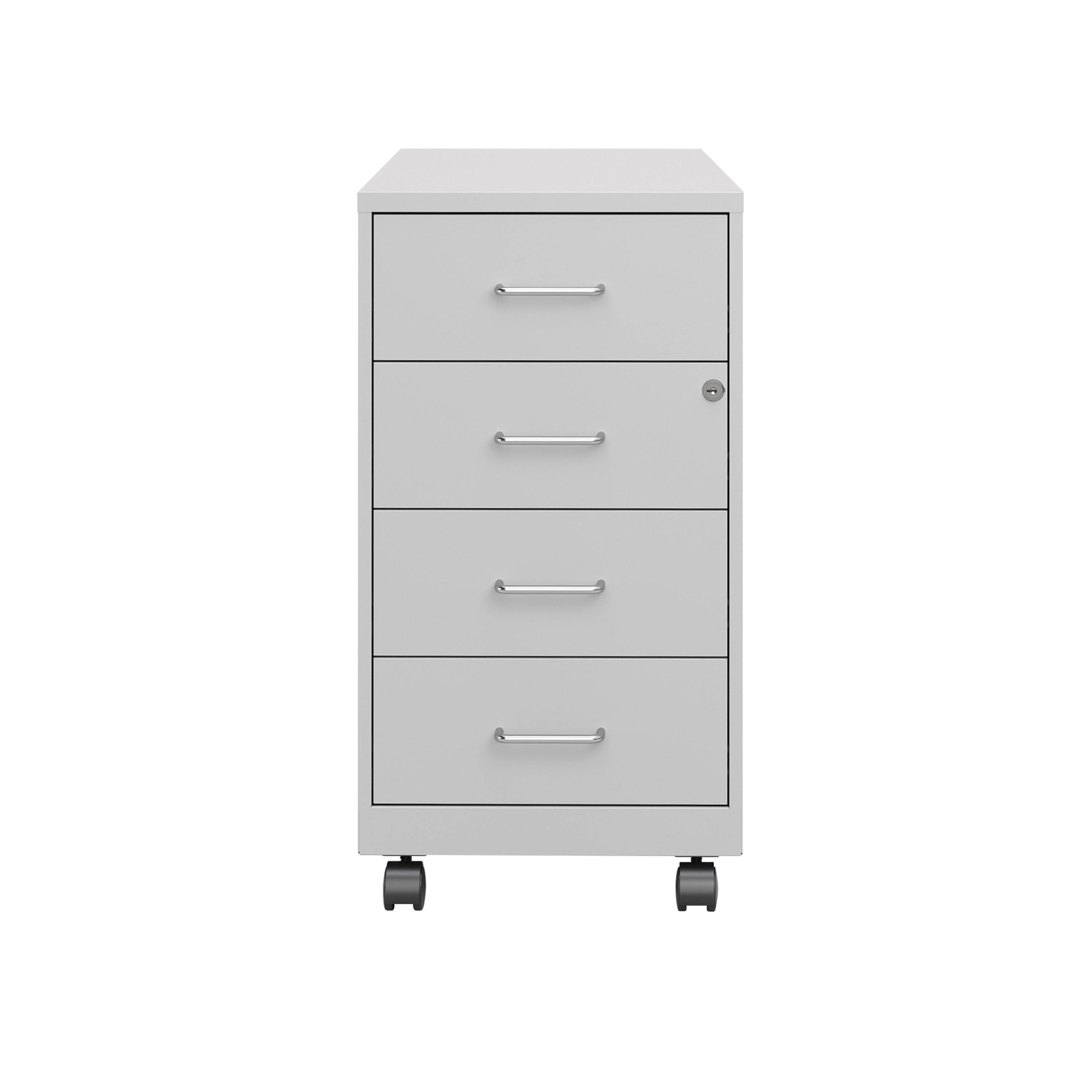 Angle. Space Solutions - Space Solutions 18" Deep 4 Drawer Metal Mobile Organizer, 4 Box Drawers, Locking, Arctic Silver - Arctic Silver.