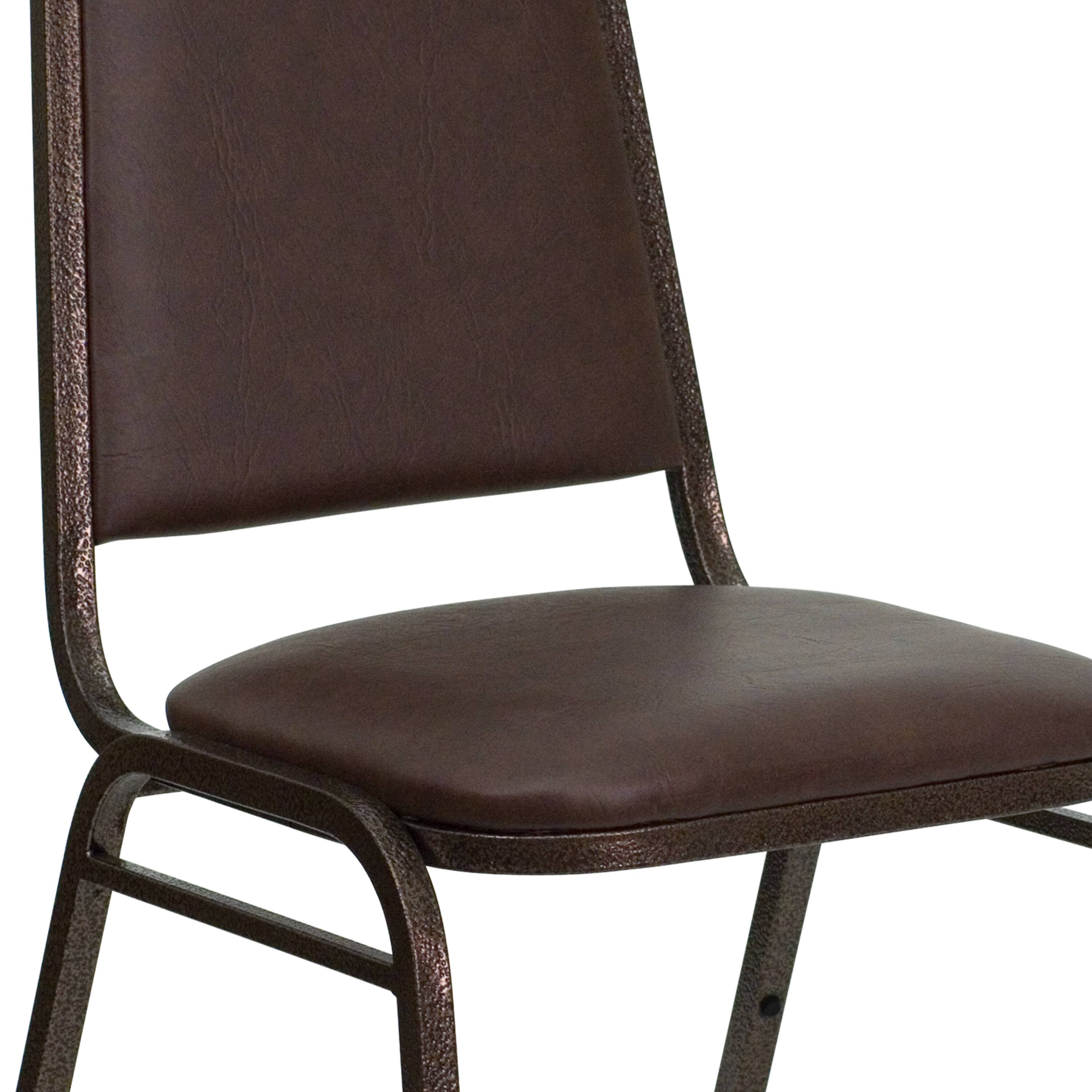 Alt View 10. Emma + Oliver - 4 Pack Trapezoidal Back Stacking Banquet Chair - Brown Vinyl/Copper Vein Frame.
