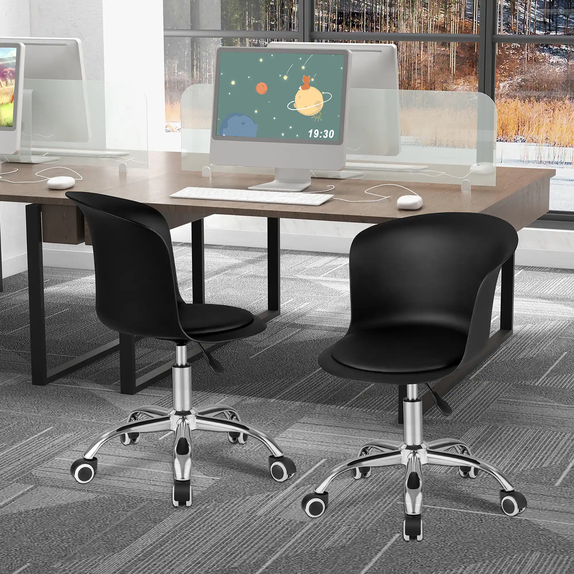 Alt View 11. Costway - PU Leather Armlress Swivel Desk Chair (Set of 2) - Black.