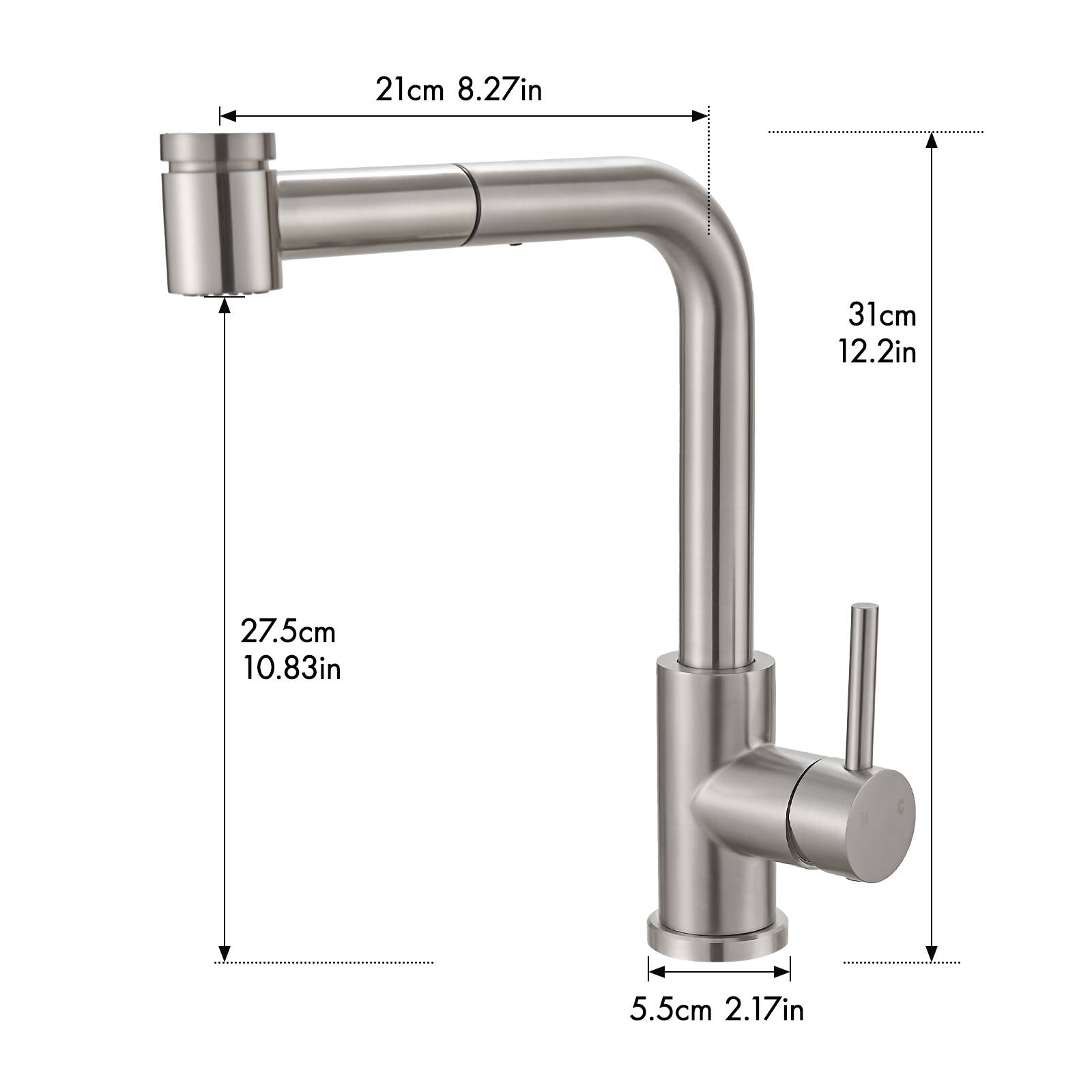 21cm 8.27in  
31cm 12.2in  
27.5cm 10.83in  
5.5cm 2.17in