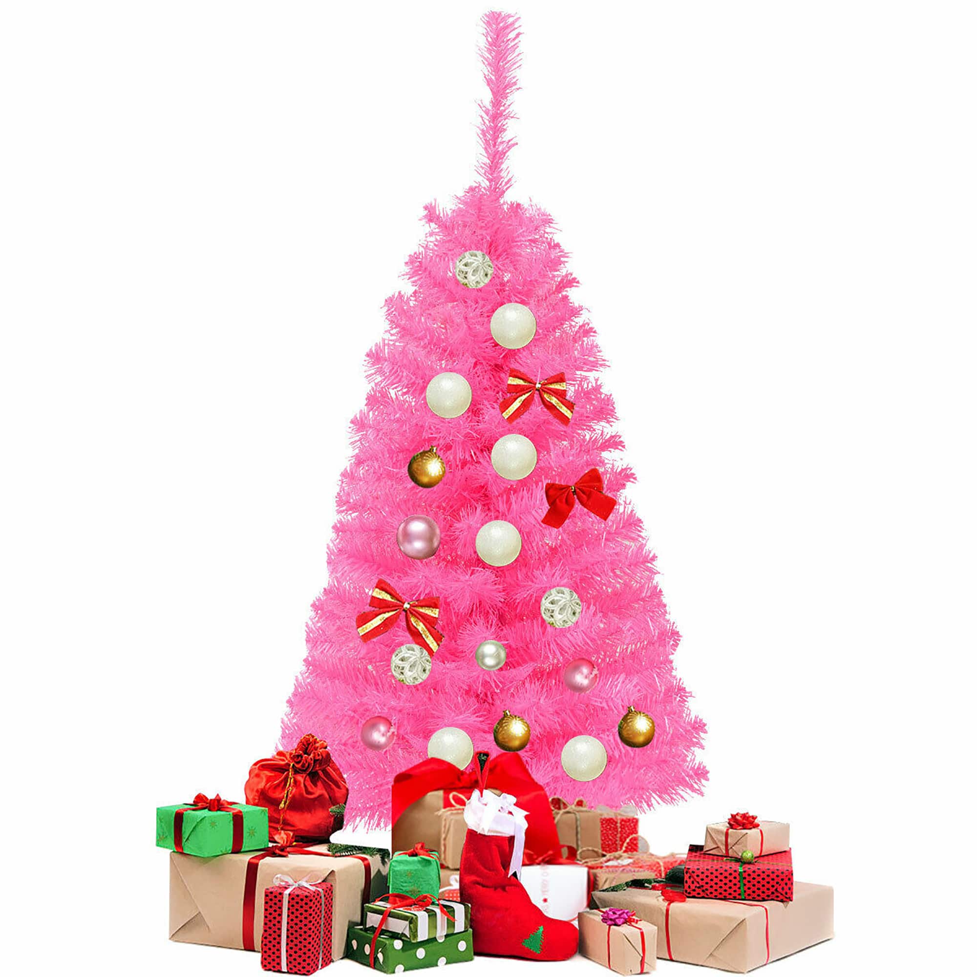 Costway 3 ft Premium Artificial Christmas Mini Tree Holiday Season Pink