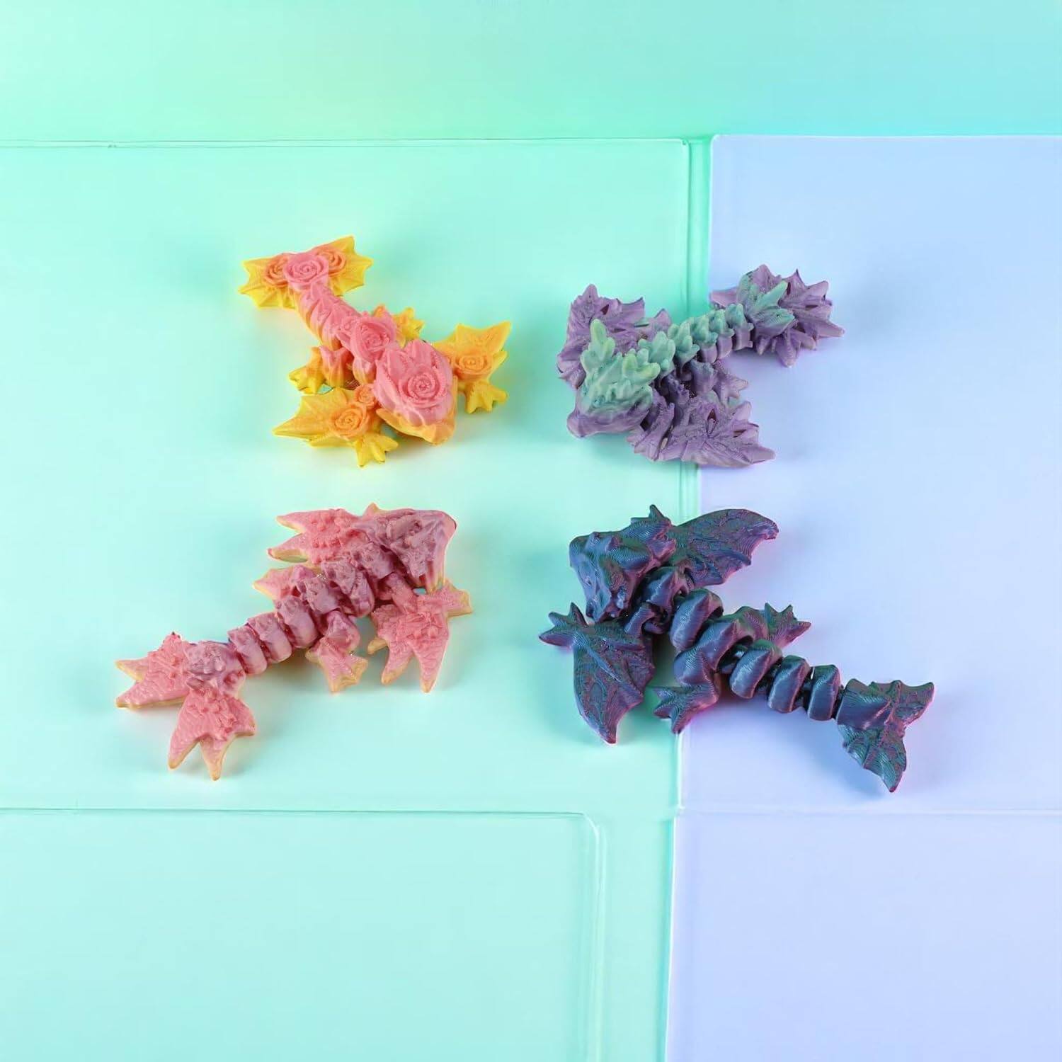 Alt View 2. JuzToys - 3D Printed Dragon Baby Wyverns 10 Pack, 3" Articulated 3D Printed Dragon Desk Toys, Flexible Fidget Dragons by PowerTRC - Multicolored.