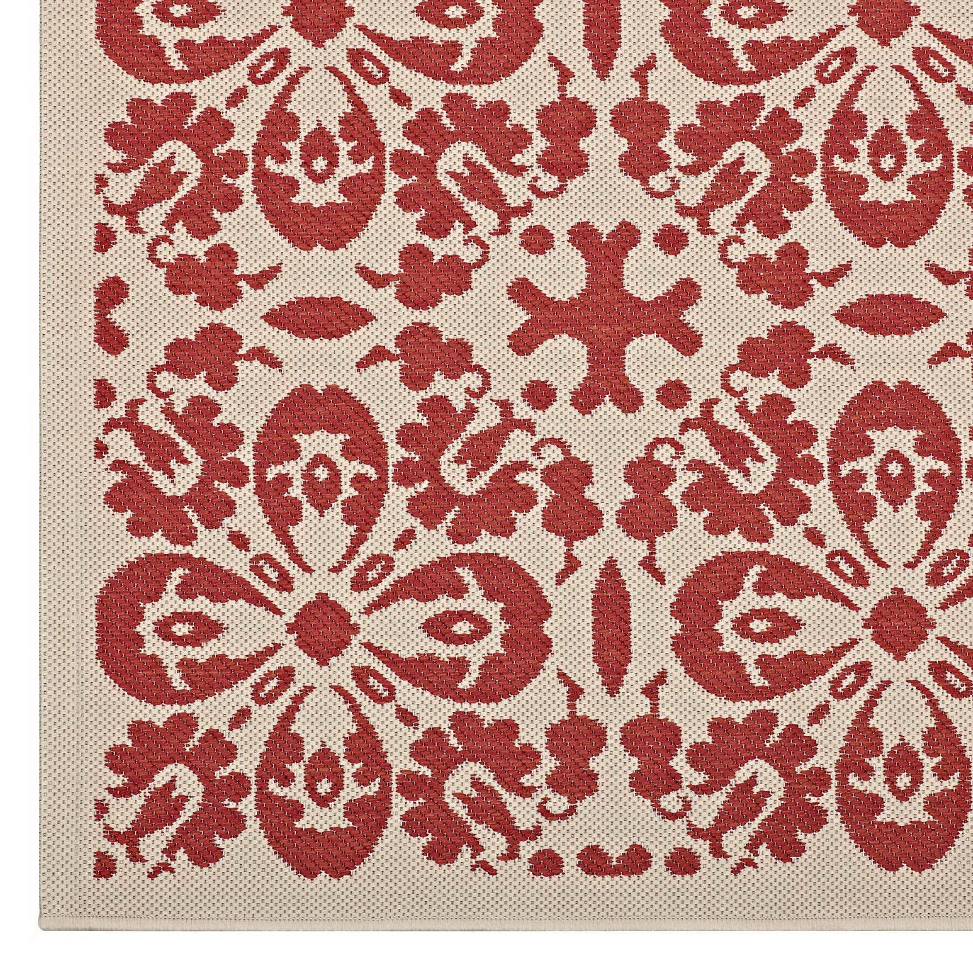 Alt View 1. Modway - Ariana Vintage Floral Trellis Indoor and Outdoor Area Rug - Red and Beige.