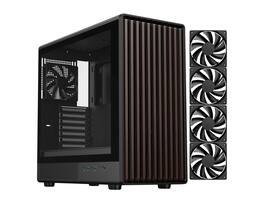 DIYPC - DIY-ATX08-Wood Black ATX Mid Tower Case, USB3.0/Type C, Tempered Glass, Walnut Front, 4x120mm PWM Fans - Black