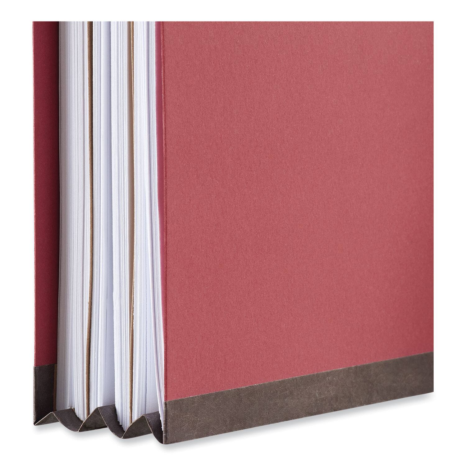Left. Universal - Four-Section Pressboard Classification Folders, 2" Expansion, 1 Divider, 4 Fasteners, Letter Size, Red Exterior, 10/Box.