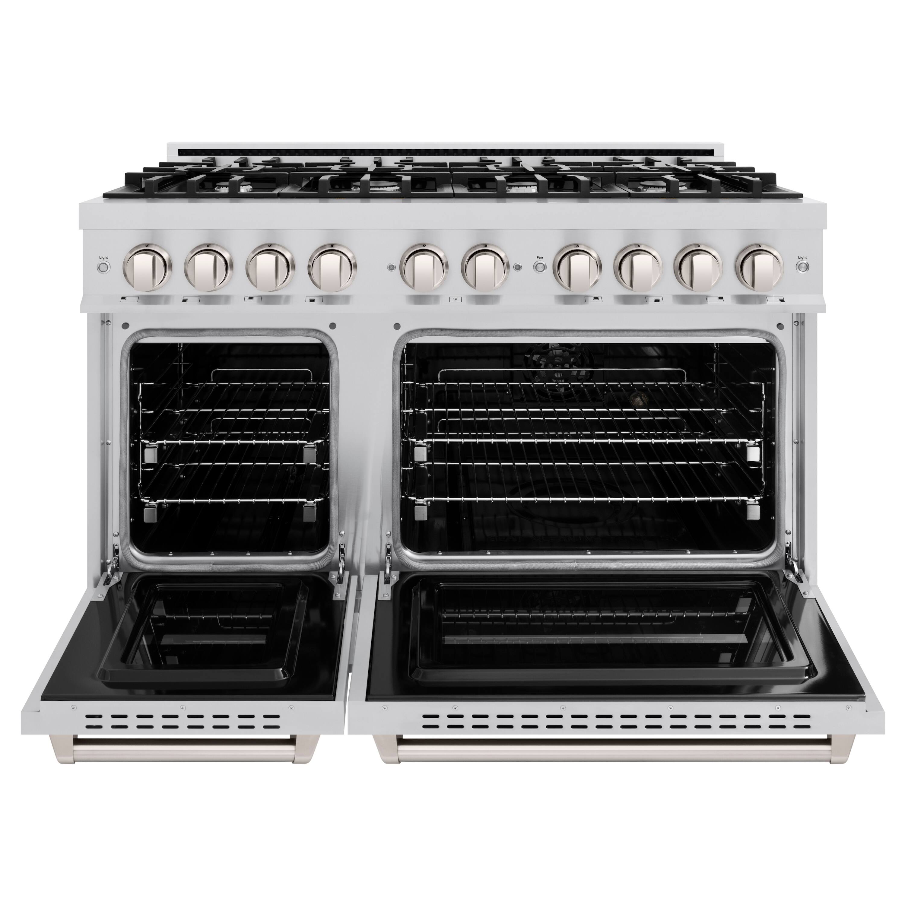 Angle. ZLINE - 48" Classic Double Oven Dual Fuel Stainless Steel Range w/ 8 Burner Gas Cooktop (CDR48) - Stainless Steel.