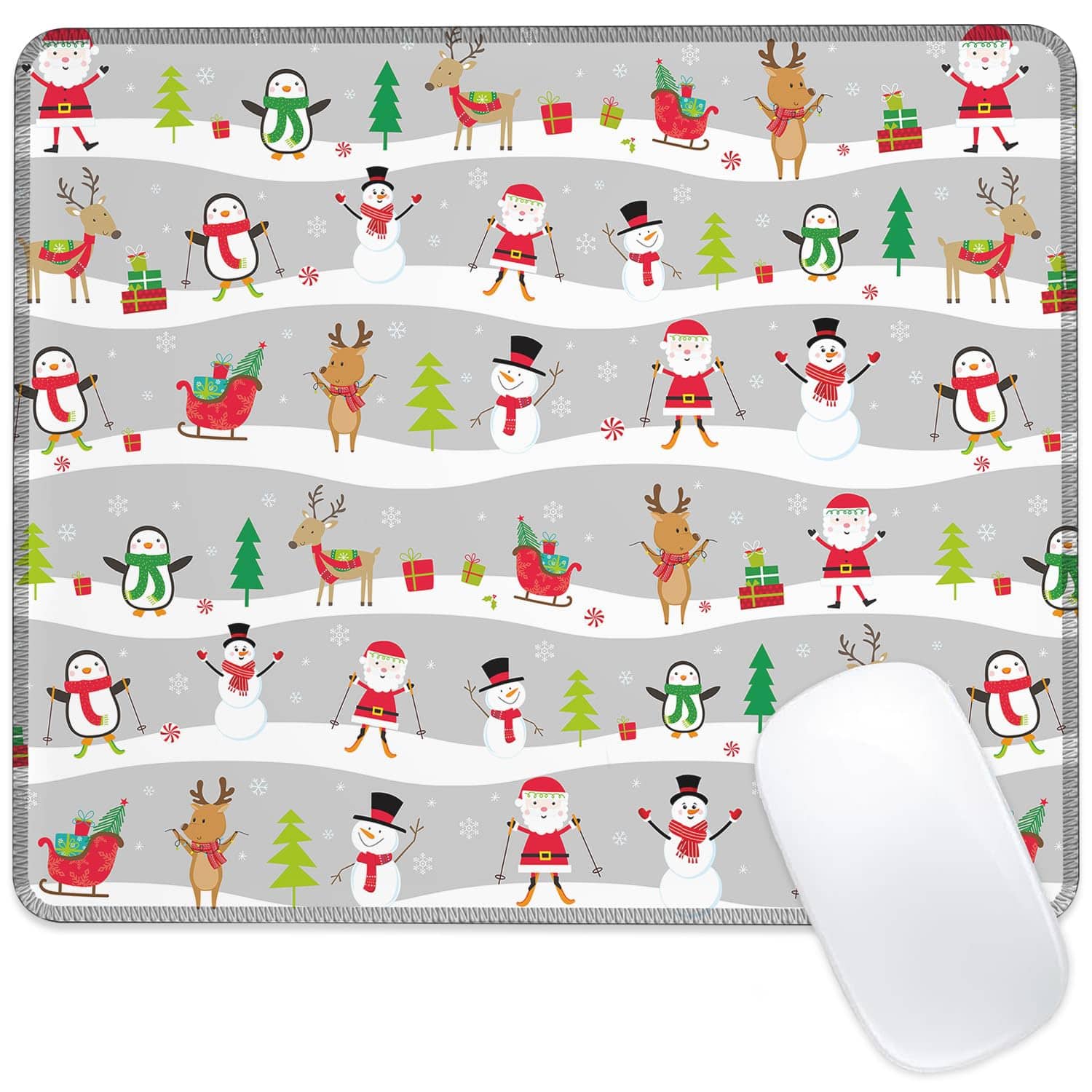 Fabibe - Christmas Small Mouse Pad Winter Snowy Eve Desk Mat For And Non-slip Rubber Base Double Stitched Edges Computer Lapt - Cute Cartoon Santa and Snowman