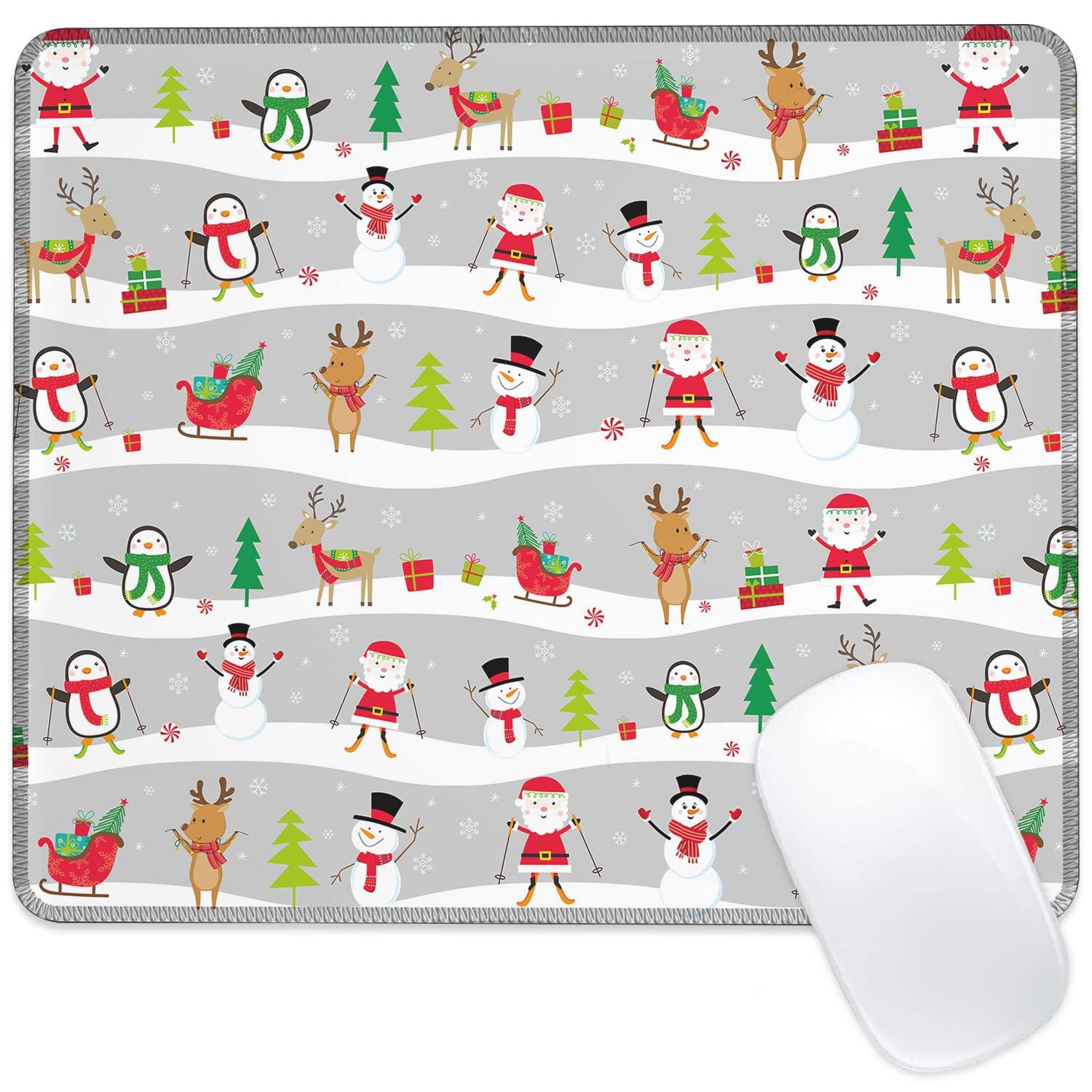 Front. Fabibe - Christmas Small Mouse Pad  Winter Snowy Eve Desk Mat For And Non-slip Rubber Base Double Stitched Edges Computer Lapt... - Cute Cartoon Santa and Snowman.