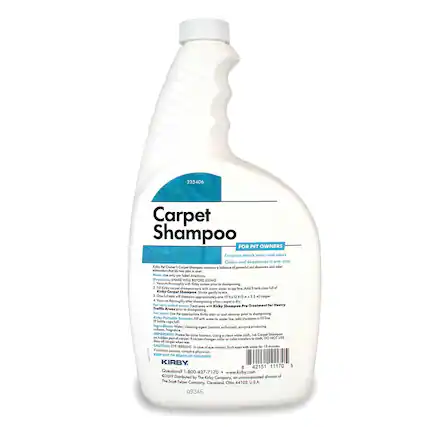 235406 Carpet Shampoo FOR PET OWNERS Enzymes attack stains and odors Cleans and deodorizes in one step Kby Par Cener Corpel Shampoo contains a balance of powerful soil solvents and odor eliminators - Twe jodes and Nutrients Use only per label directions. Pre-treatments SHAKE WELL BEFORE USING. Vacuum thoroughly with Kirby system prior to shampooing. Kirby carpet shampoo tank will - wither 10 gal. Soe Add fan mags. Kirby Corper Shampoo Shake gently. Mix tank with shampoo corper approximately - Focuum ugh other shampooing whas caper dy. For very soiled areas with Kirby Shampoo Pre-Treatment for Heavy Traffic Areas shampooing. Far other Use t appropriate prior shampooing. Kirby spad SE Kirby Pertuble Sprayen 1a wil waner water Soa add lne bonla NO M Water cleaning agent. Samianie nudocent e producing cultures bagrance. IMPORTANT Fratec celer Tasiness Wining clean white Ael Corpal Shampoo hidden -arT carpet color dlone DO NOT USE changer culer Shey carpar wher CAUTION IVE RRITANT 1.. Fush with water