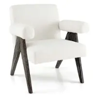 Costway - 1 PCS Upholstered Armchair Modern  Accent Chair with Natural Rubber Wood Legs - White - Front_Zoom