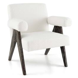 Costway - 1 PCS Upholstered Armchair Modern Accent Chair with Natural Rubber Wood Legs - White