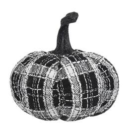 Boyel Living - 7 Inch Black and White Plaid Fabric Pumpkin for Halloween Decor - Black,White