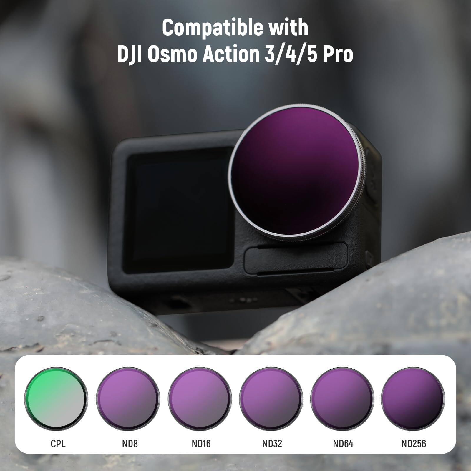 Compatible with DJI Osmo Action 3/4/5 Pro  
CPL ND8 ND16 ND32 ND64 ND256