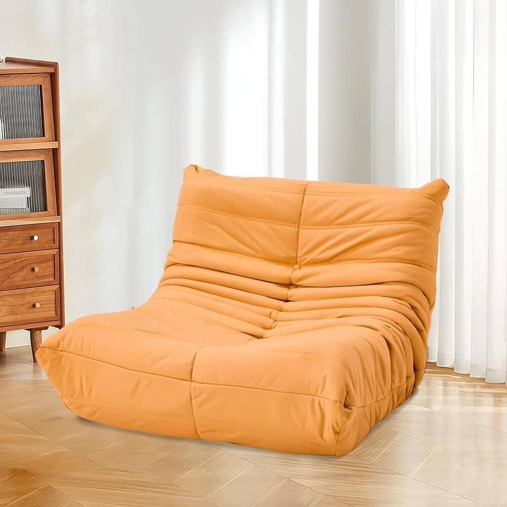 U-HOMY - Memory Foam Bean Bag Chair, Portable Faux Leather Lounger Ottoman for Bedroom, Dorm - Orange