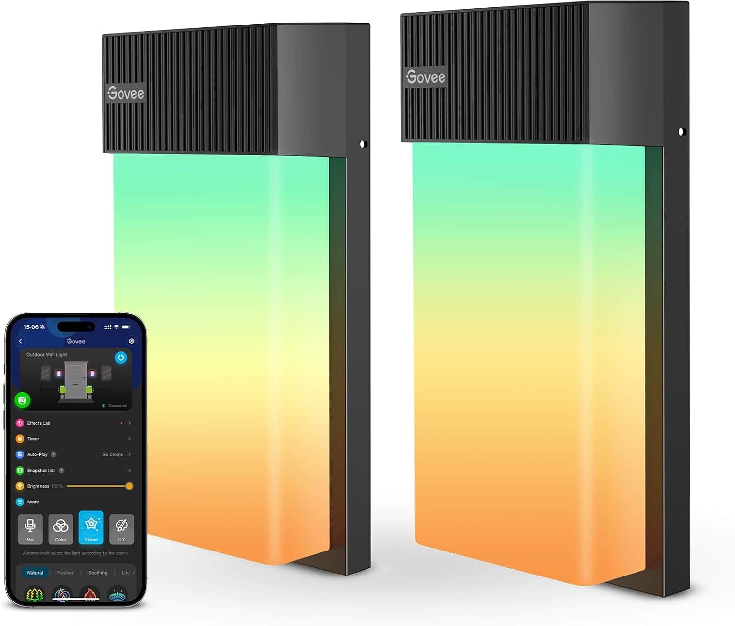 Govee - Outdoor Wall Light, 1500LM Smart RGBIC Porch Lights Outdoor with 45 Scene Modes, IP65 Waterproof, 2 Pack