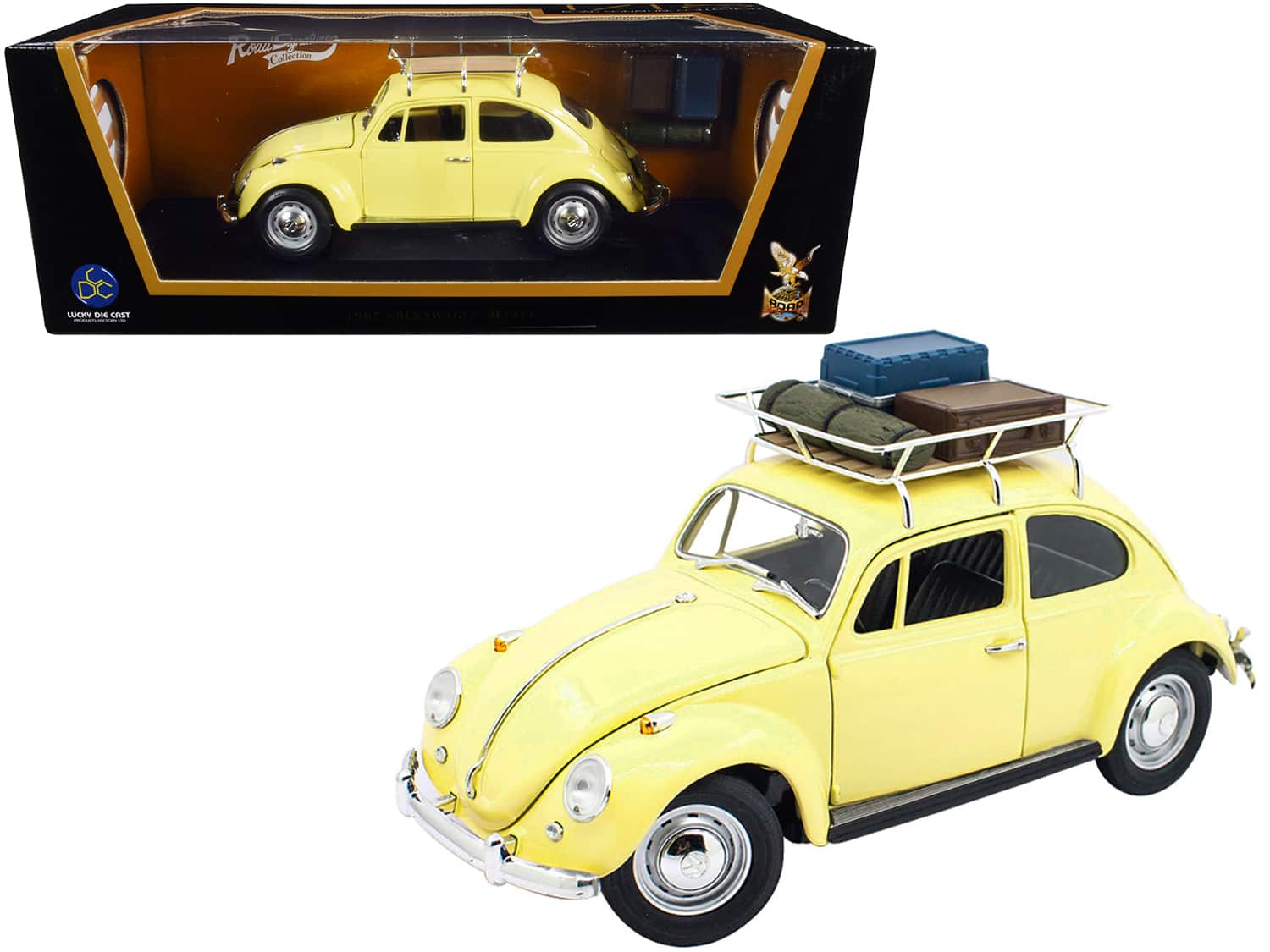 1967 Volkswagen Beetle with Roof Rack and Luggage Yellow 1/18 Diecast Model Car by Road Signature price history on PriceWatchPro