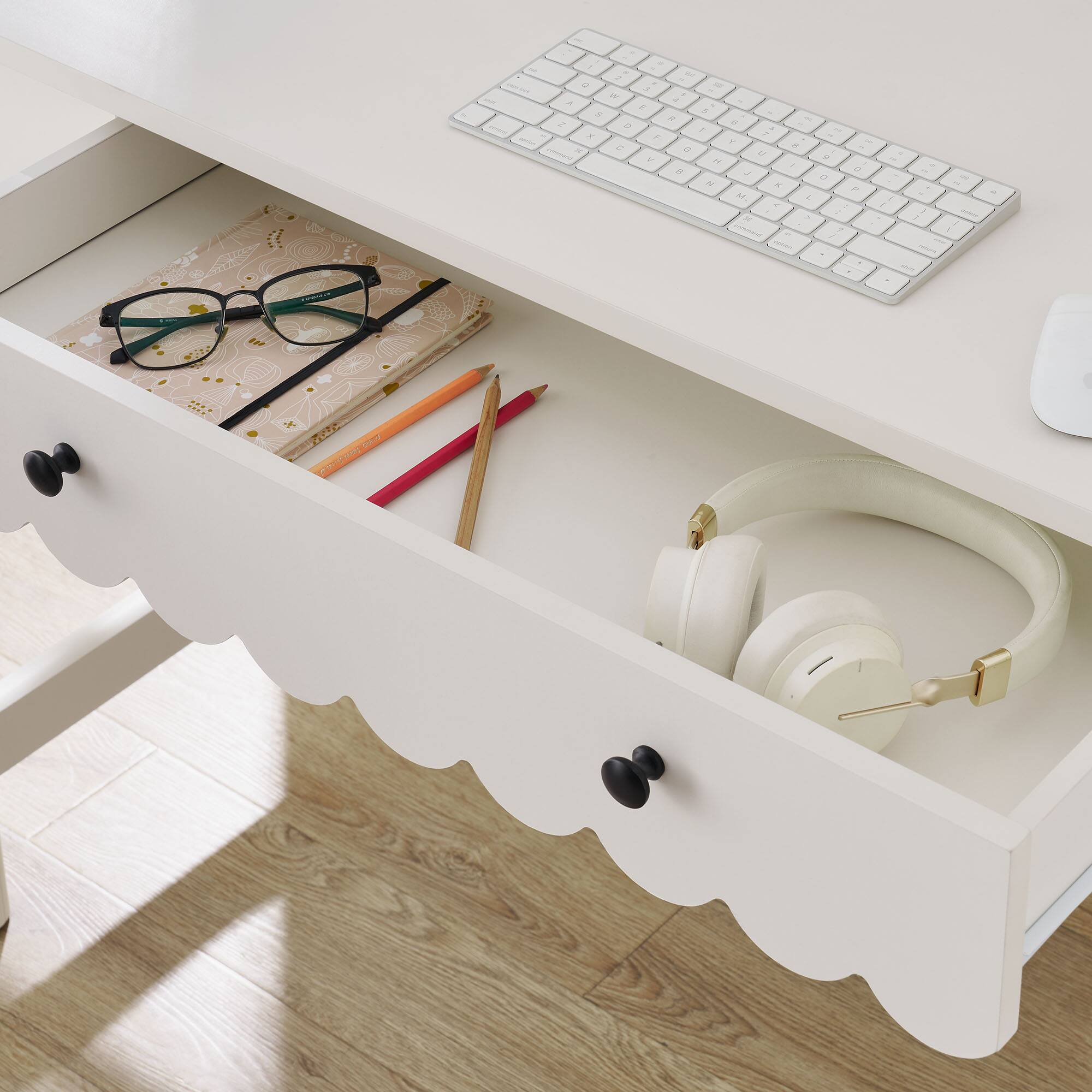 Alt View 1. Modway - Emmeline 1-Drawer Scallop Writing Desk by Modway - White.