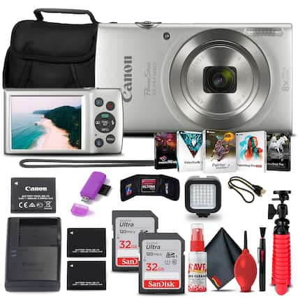 Canon PowerShot ELPH 8x Zoom
Lens: 5.0-40mm 1:2.8-6.9 Optical Zoom 8x
Battery Pack: NB-1L
SanDisk Ultra 32GB 120MB/s SD Card
SanDisk Ultra 32GB 120MB/s SD Card
Canon Battery Charger
Canon USB Cable
Canon AC Adapter
SanDisk Ultra 120MB/s SD Card
SanDisk Ultra 120MB/s SD Card
PhotoMirage
VideoStudio
Painter 7 Essentials
PaintShop Pro X5
AfterShot Pro 3
Lens Cleaning Kit
Lens Cleaning Spray
Microfiber Cloth
Portable LED Light
Tripod
Carrying Case