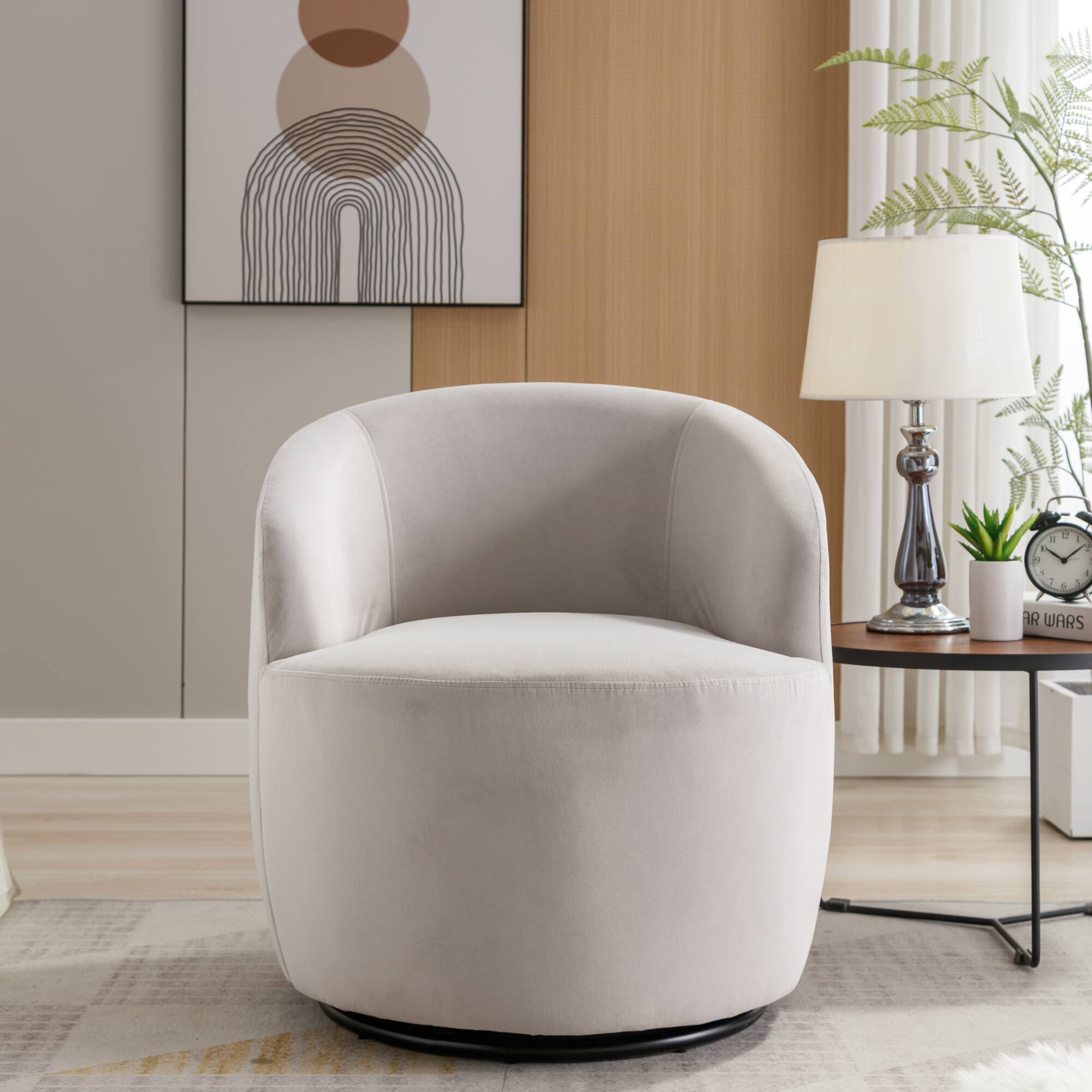 Alt View 7. GOODSILO - Contemporary Velvet Swivel Accent Armchair with Ergonomic Design and 360-Degree Rotation - Gray.