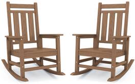 SERWALL - Oversized Outdoor Rocking Chair Set of 2, HDPE All-Weather Patio Rocking Chairs for Porch - Brown