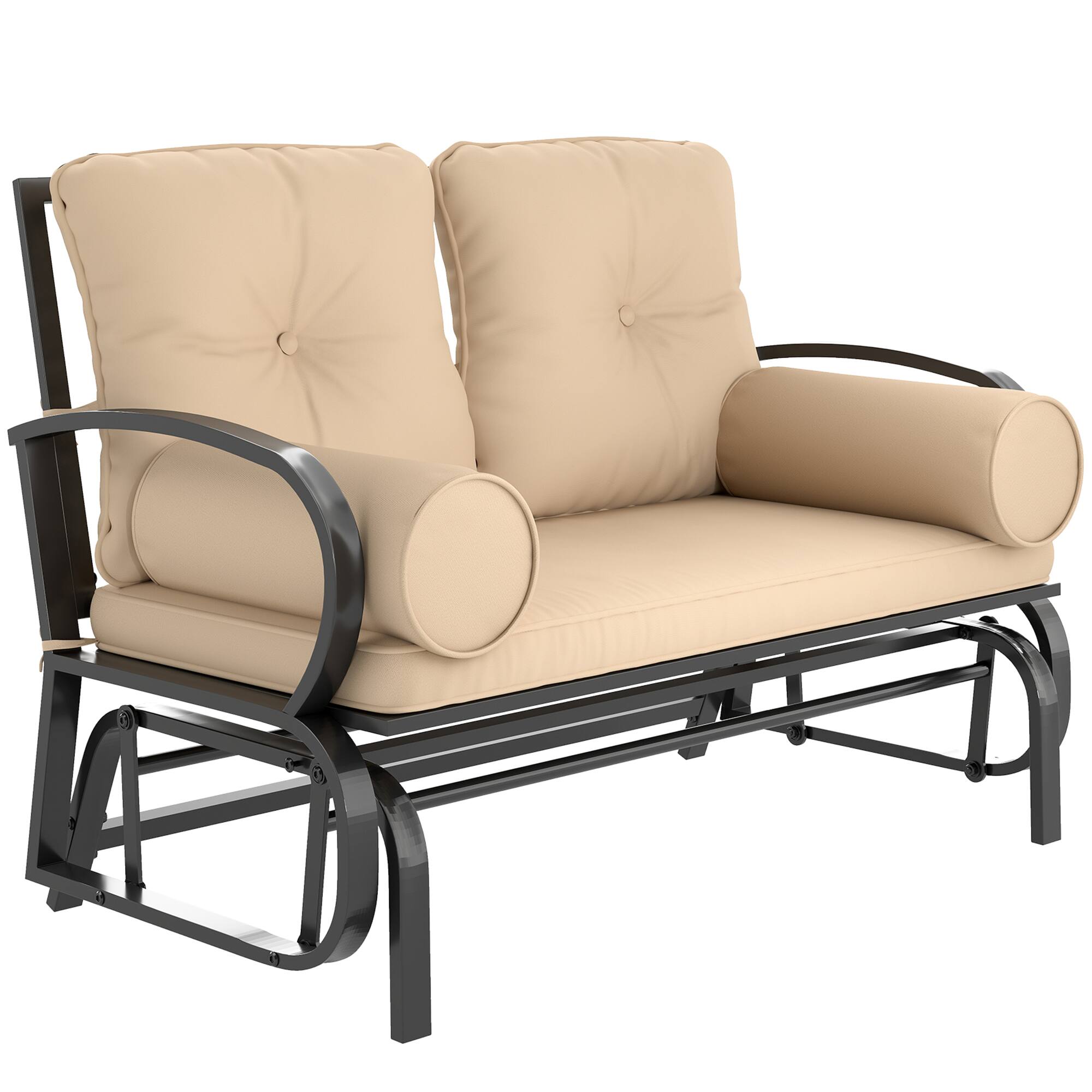 Front. Outsunny - Swing Glider Rocking Chair, Double Patio Bench, 2 Person Loveseat with Steel Frame, Cushions, Pillow Armrests - Khaki.