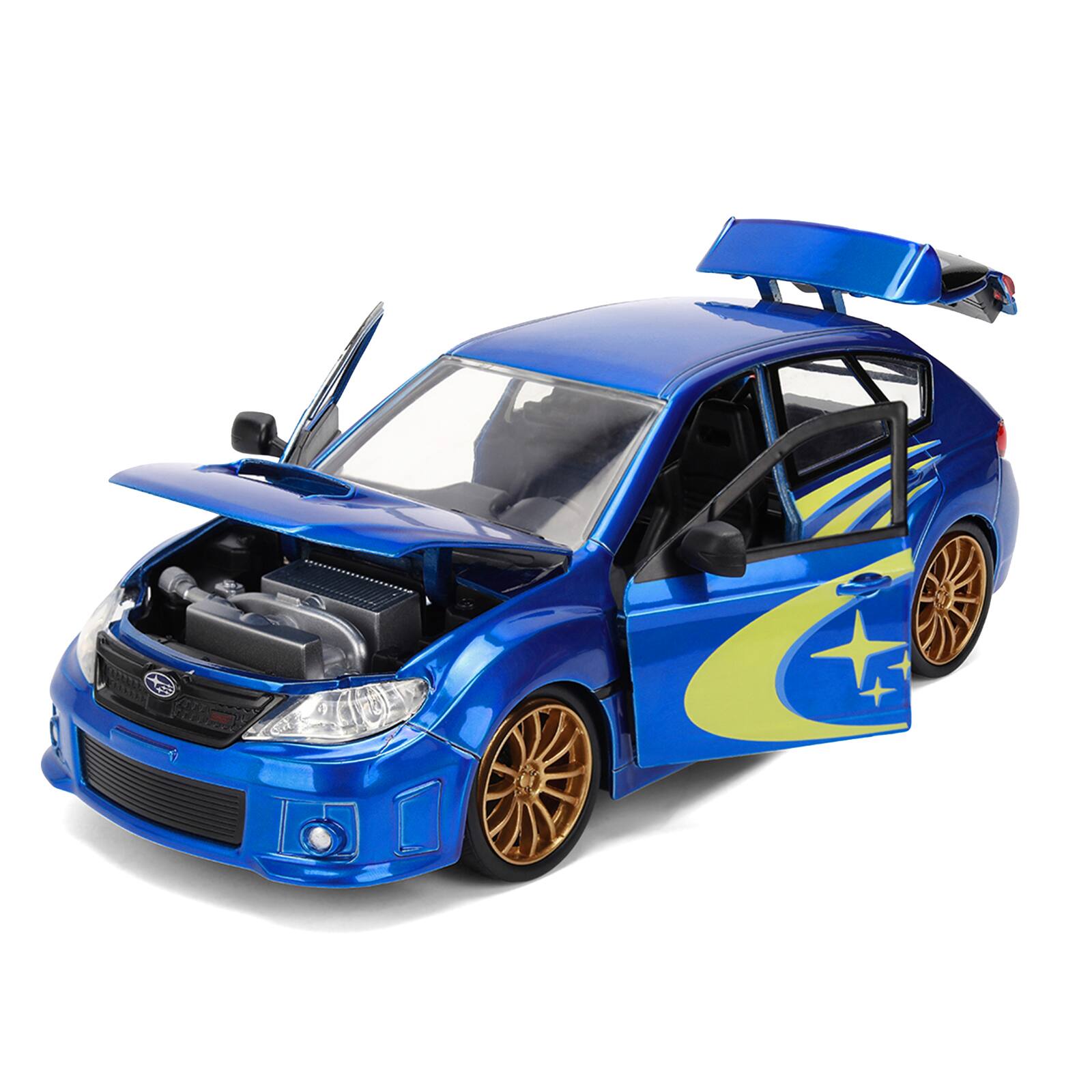 Alt View 1. Jada - 2012 Subaru Impreza WRX STI Blue Metallic with Yellow Graphics "JDM Tuners" Series 1/24 Diecast Car Model by Jada.