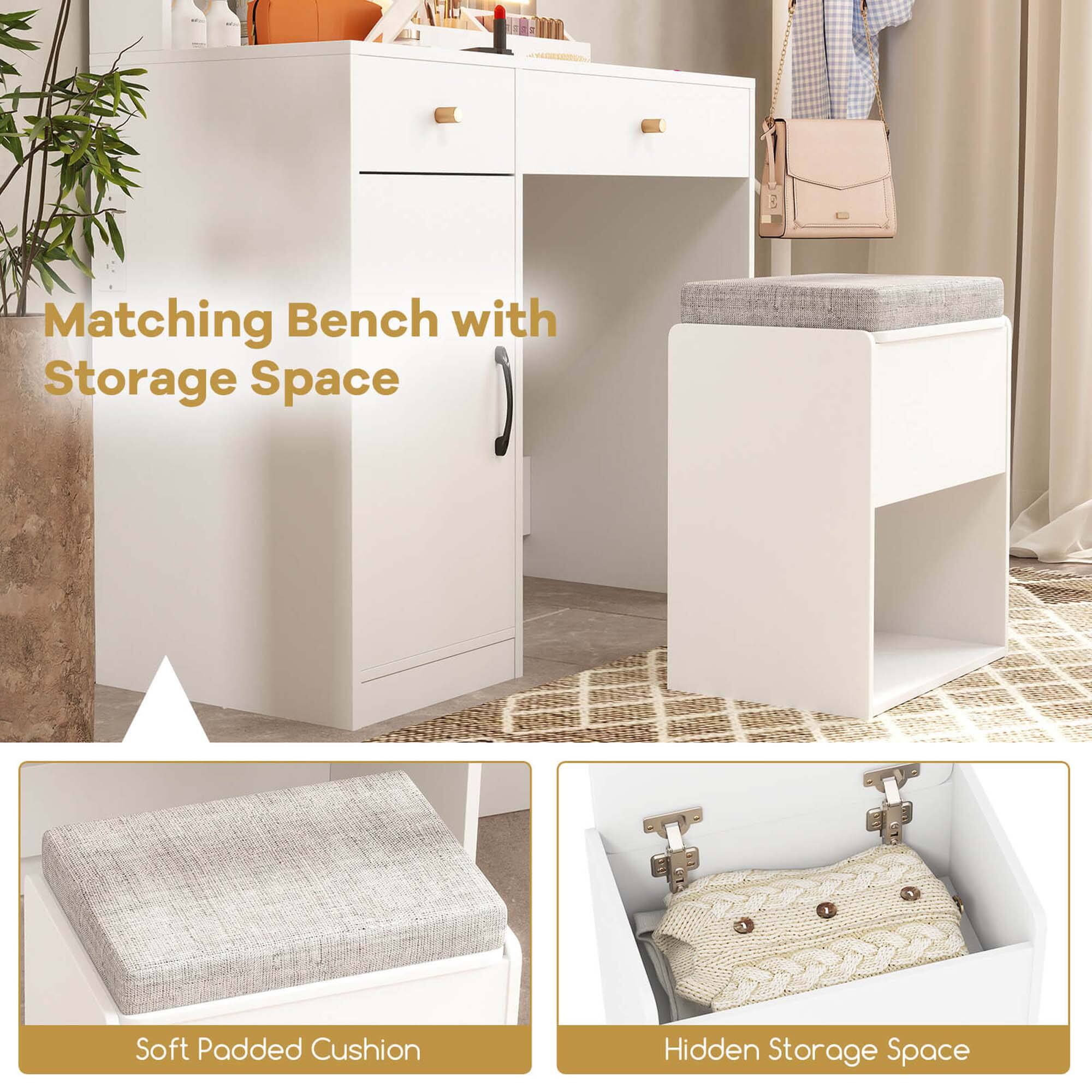 Matching Bench with Storage Space: Soft Padded Cushion, Hidden Storage Space