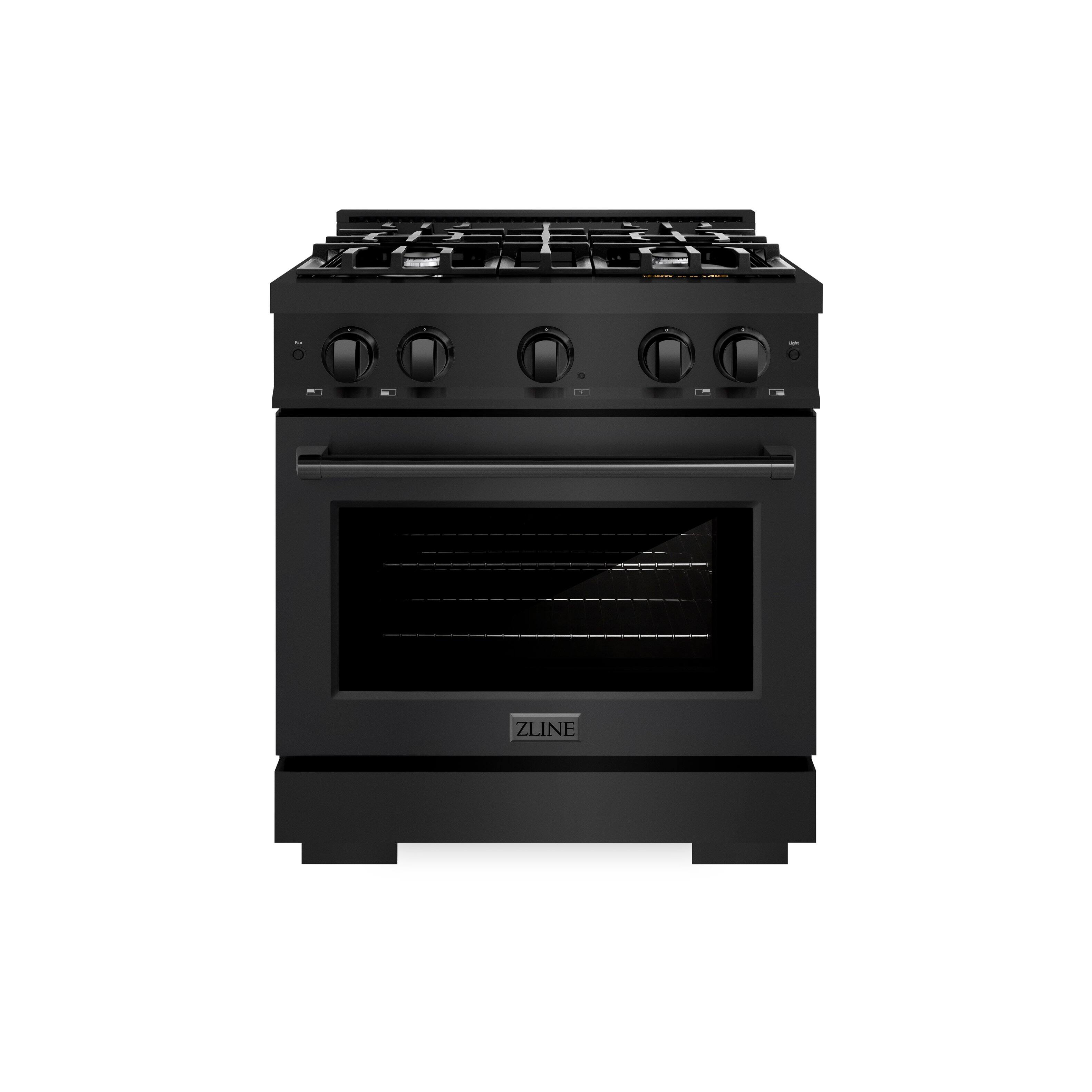 Left. ZLINE - ZLINE 30" Select Dual Fuel Black Stainless Steel Range w/ 4 Burners & Convection Oven (HDRB-30) - Black.