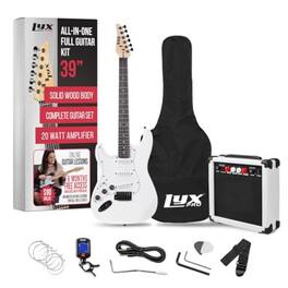 Lyxpro - 39" Lefty Electric Guitar Kit – Full Size, Amp, Picks, Strap, Tuner, Cable & Case - White