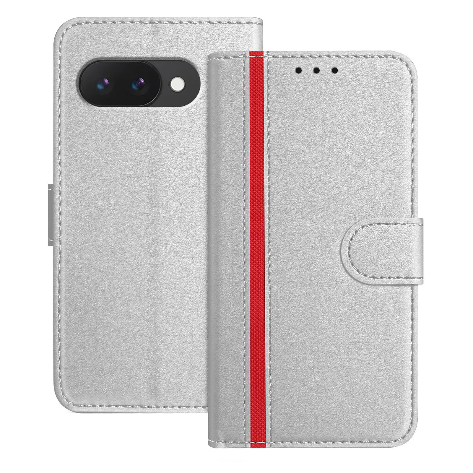 Dteck - Slim Card Holder Case for Google Pixel 9A,PU Leather Magnetic Closure Shockproof TPU Inner Flip Wallet Cover - Silver price history on PriceWatchPro