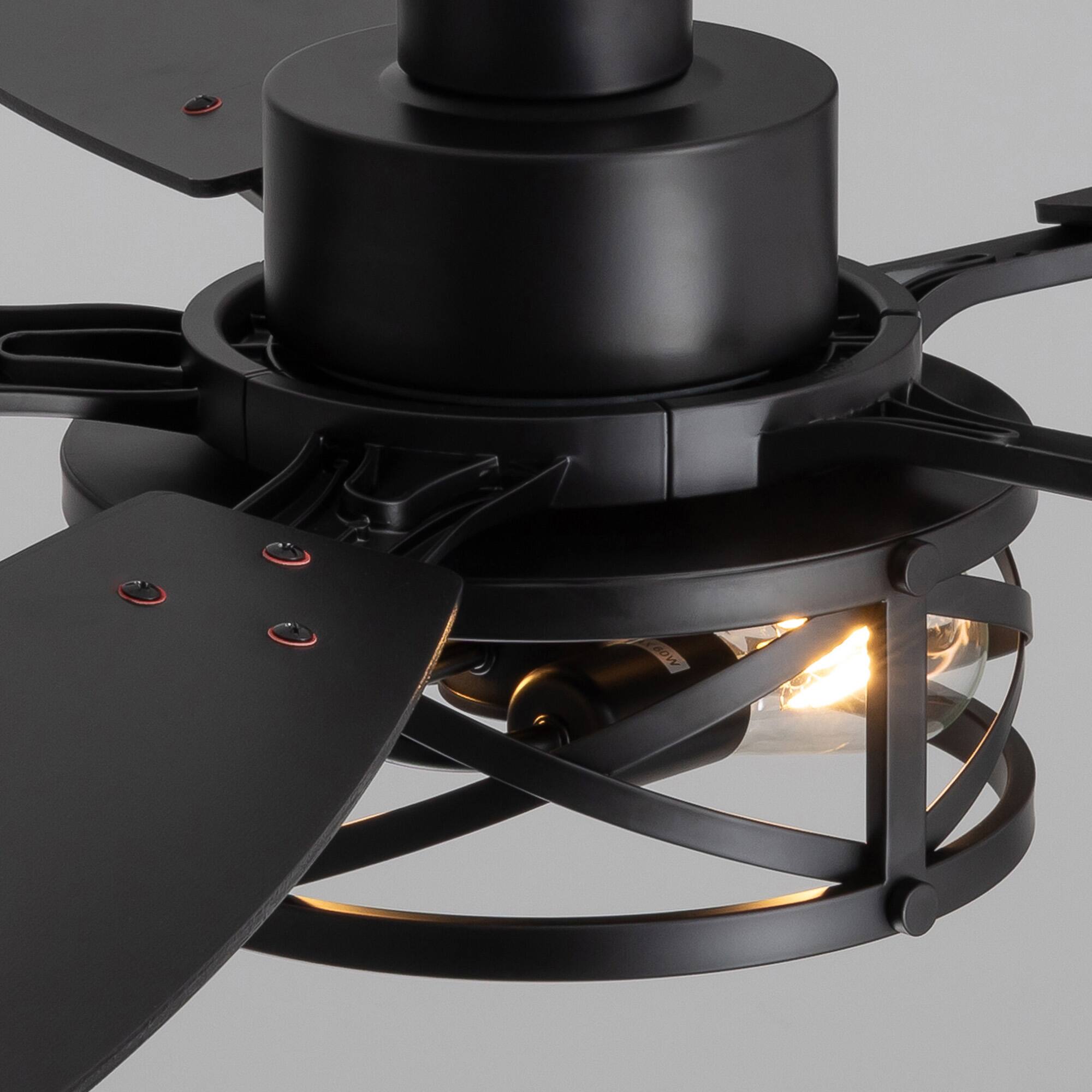 Alt View 8. Siljoy - 52 Inch Black Ceiling Fan with Lights and Remote  Farmhouse Cage Ceiling Fan  Fits Patio Bedroom Living Room - Matte Black.