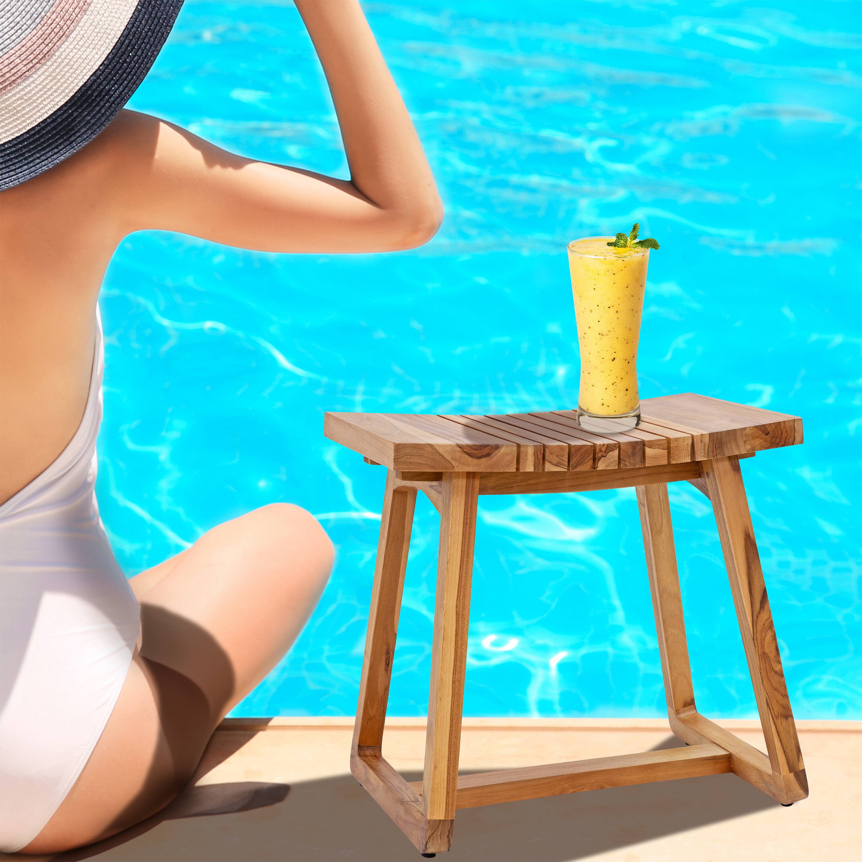 Alt View 7. Sunnydaze - 19" Teak Shower Bench Seat with Ergonomic Curved Design - Brown.