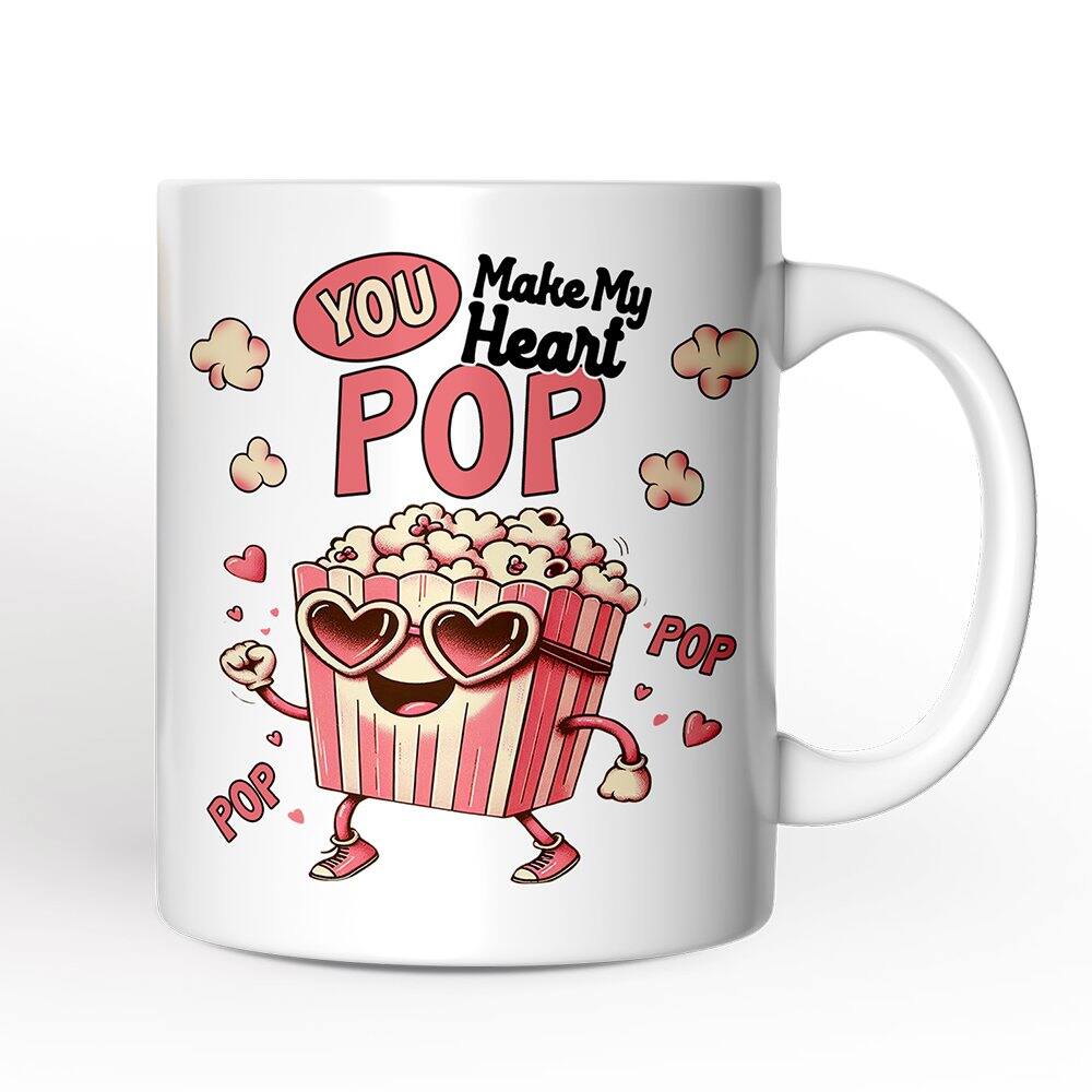 OrnamentallyYou - Popcorn Love Man Mug, You Make My Heart Pop Funny Romantic Gift - White