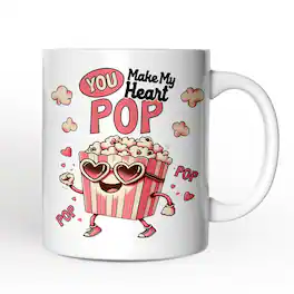 OrnamentallyYou - Popcorn Love Man Mug, You Make My Heart Pop Funny Romantic Gift - White