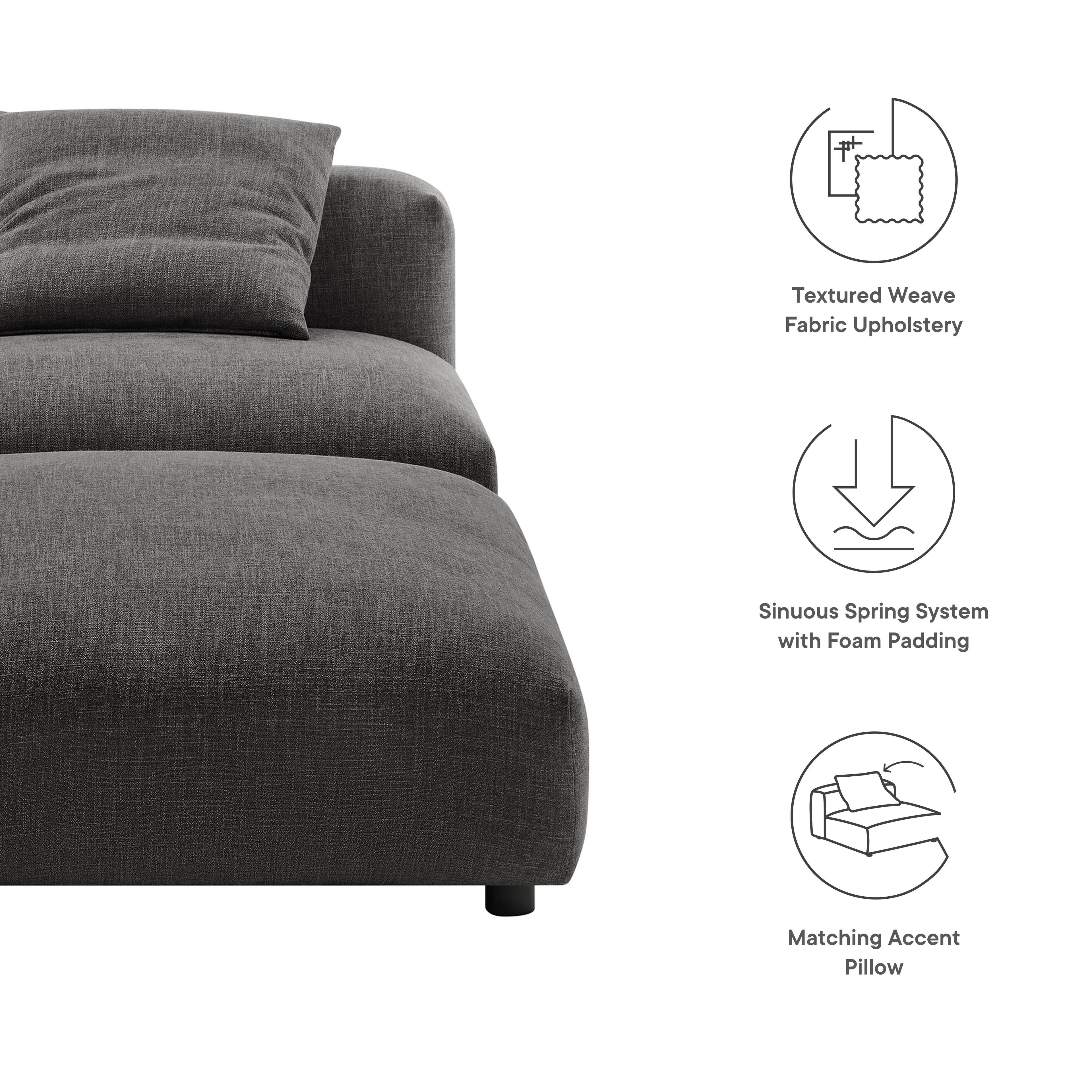 Textured Weave Fabric Upholstery  
Sinuous Spring System with Foam Padding  
Matching Accent Pillow