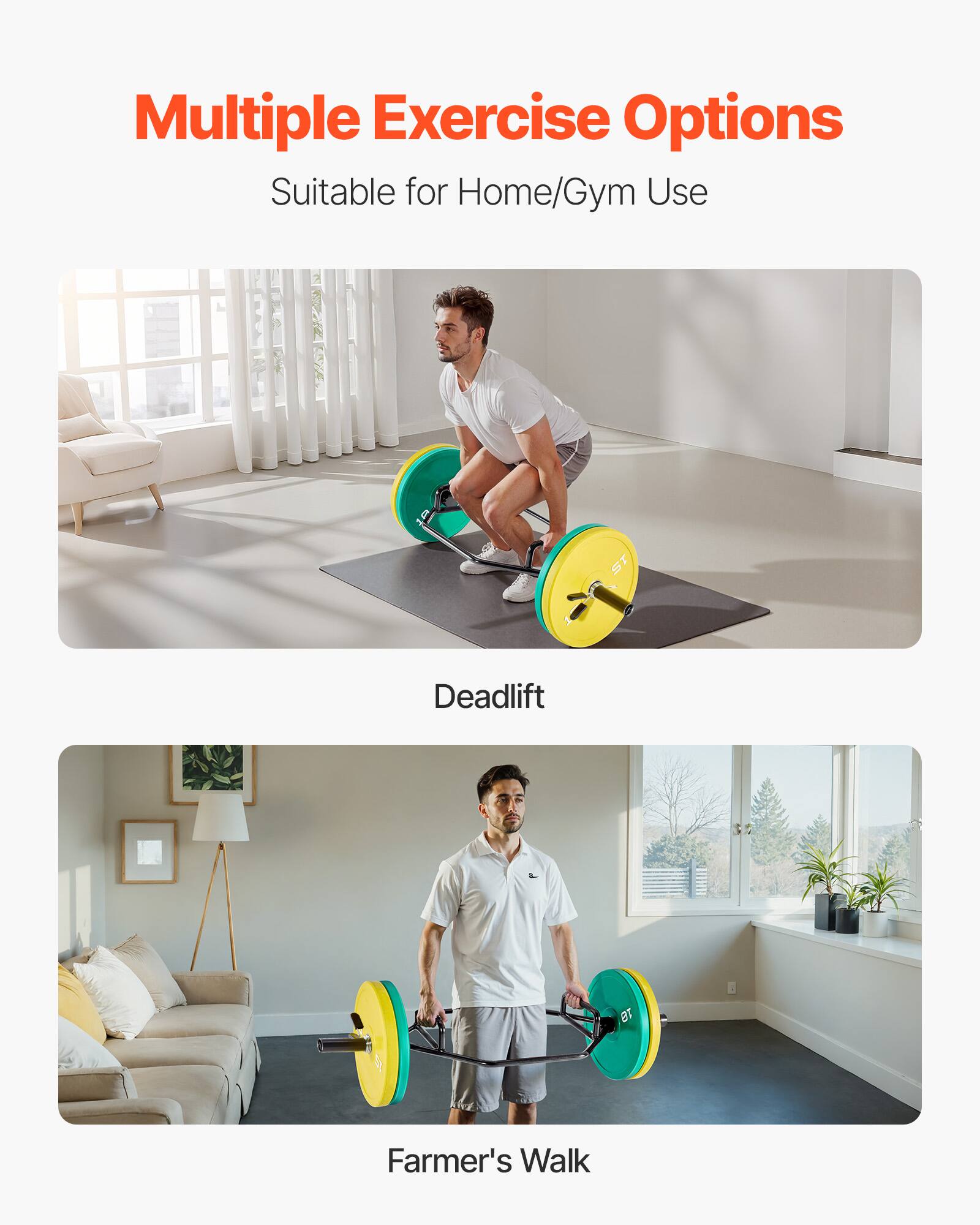 Multiple Exercise Options  
Suitable for Home/Gym Use  

Deadlift  

Farmer's Walk