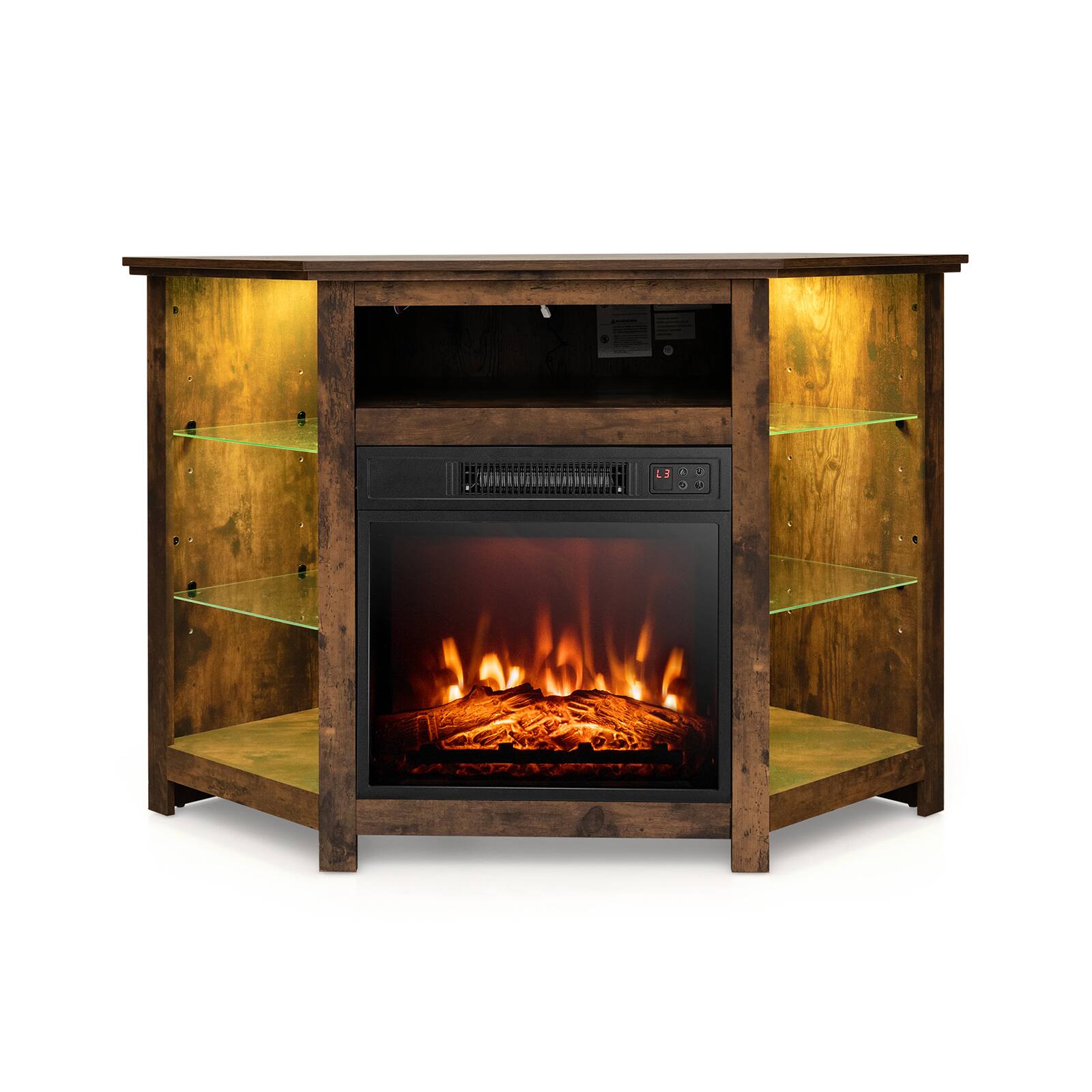 Front. Ecooso - Corner Fireplace TV Stand with LED Lights and App Control for 50 Inch TV - Rustic Brown.