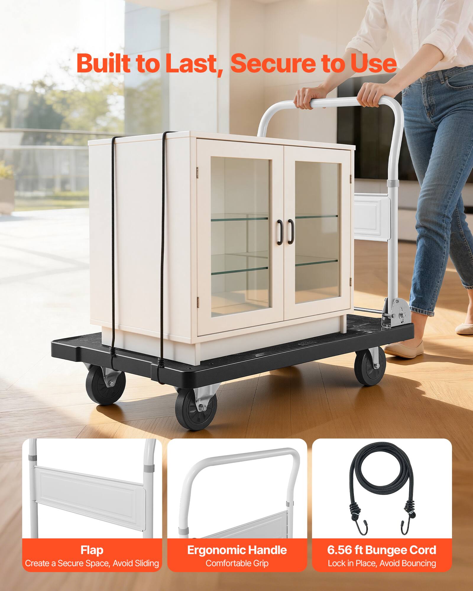 Built to Last, Secure to Use

Flap: Create a Secure Space, Avoid Sliding

Ergonomic Handle: Comfortable Grip

6.56 ft Bungee Cord: Lock in Place, Avoid Bouncing