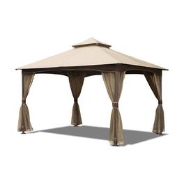 Ecooso - 10'x13' Gazebo, Outdoor Gazebo with Mosquito Netting, Metal Frame Double Roof Soft Top Patio Gazebo Canopy Tent - khaki
