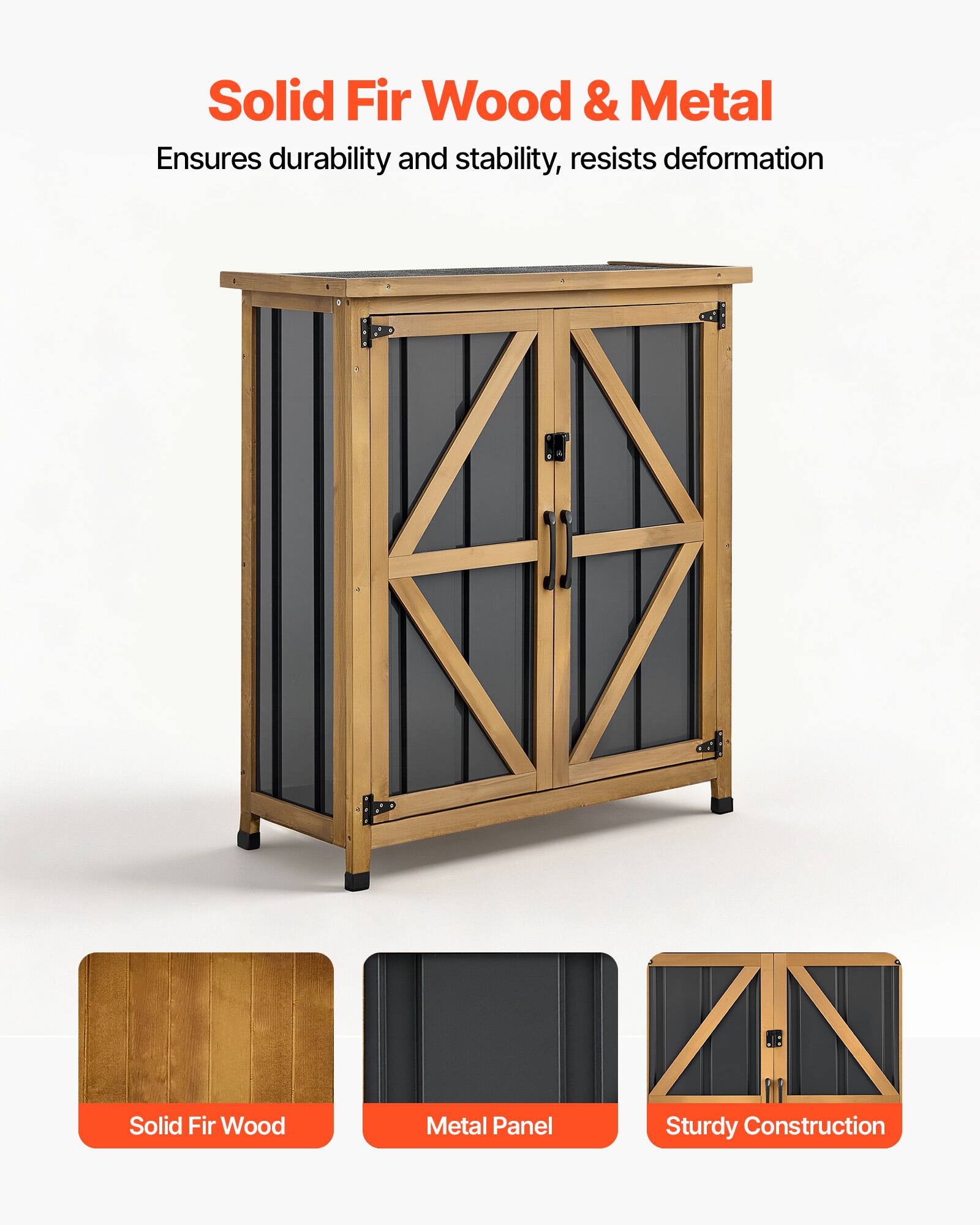 Solid Fir Wood & Metal  
Ensures durability and stability, resists deformation  

Solid Fir Wood Metal Panel Sturdy Construction