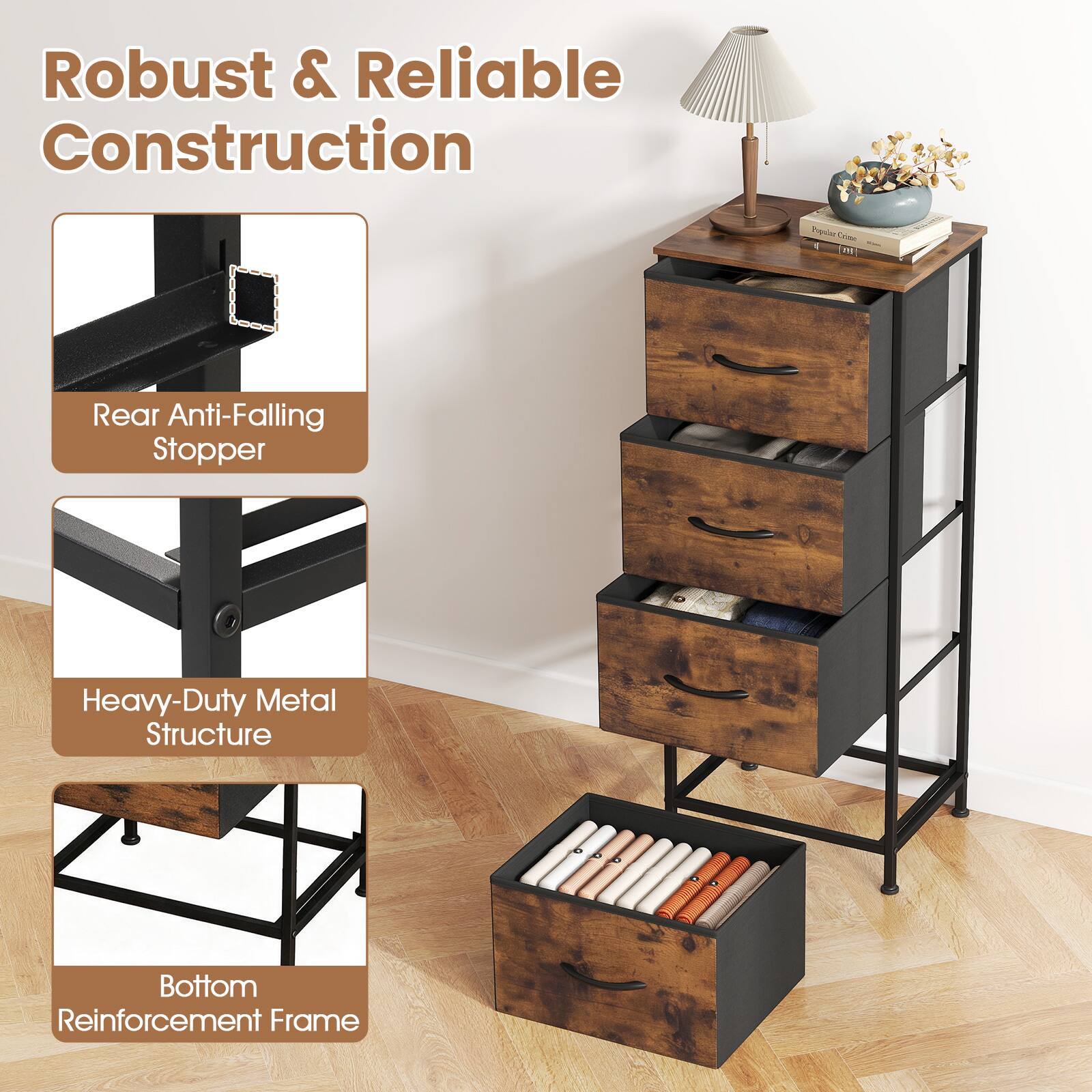Robust & Reliable Construction

Popular

Rear Anti-Falling Stopper

Heavy-Duty Metal Structure

Bottom Reinforcement Frame