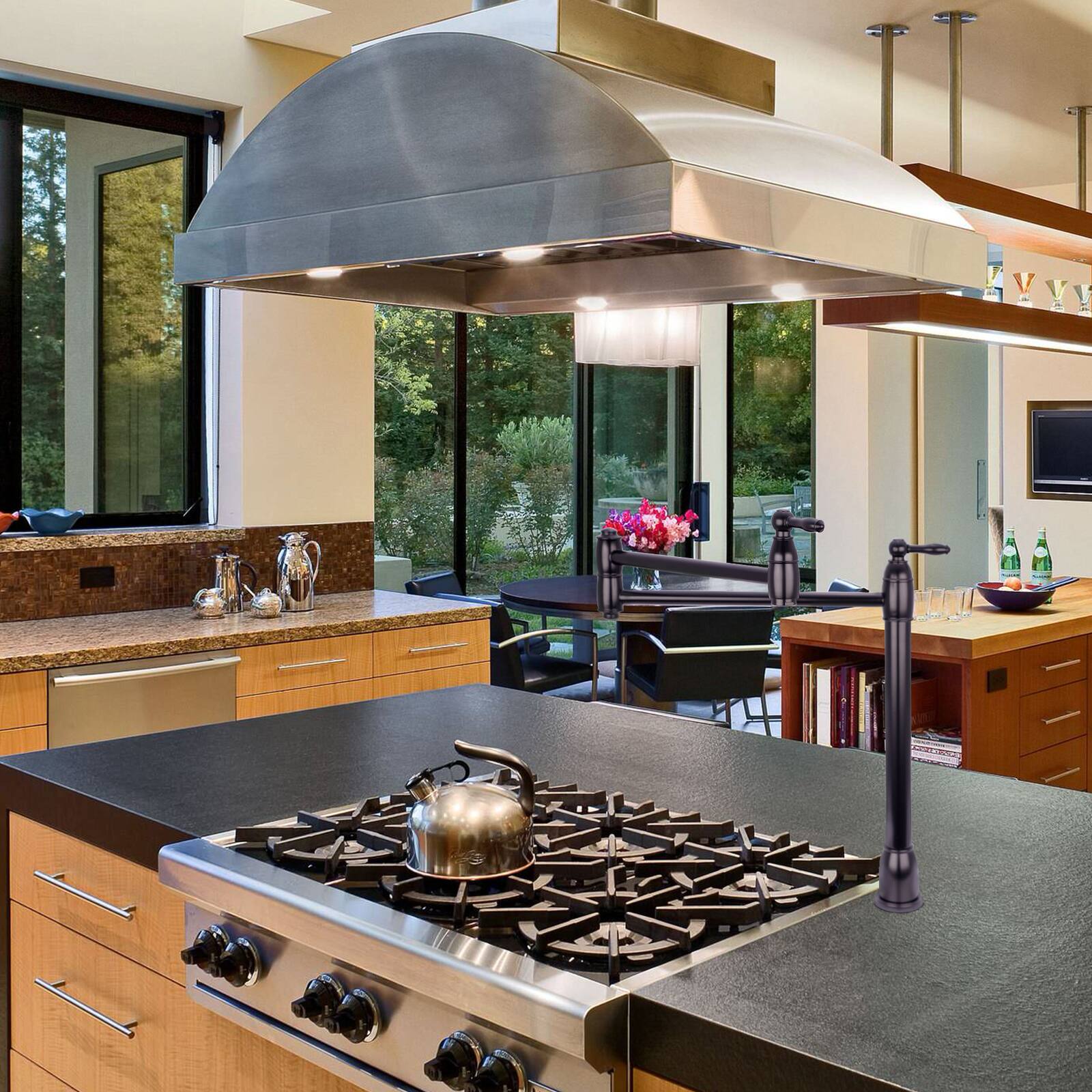 Alt View 4. Akicon - Akicon Solid Brass Deck-Mounted Pot Filler Kitchen Faucet with Dual Joint Swing Arms in Matte Black - Matte Black.