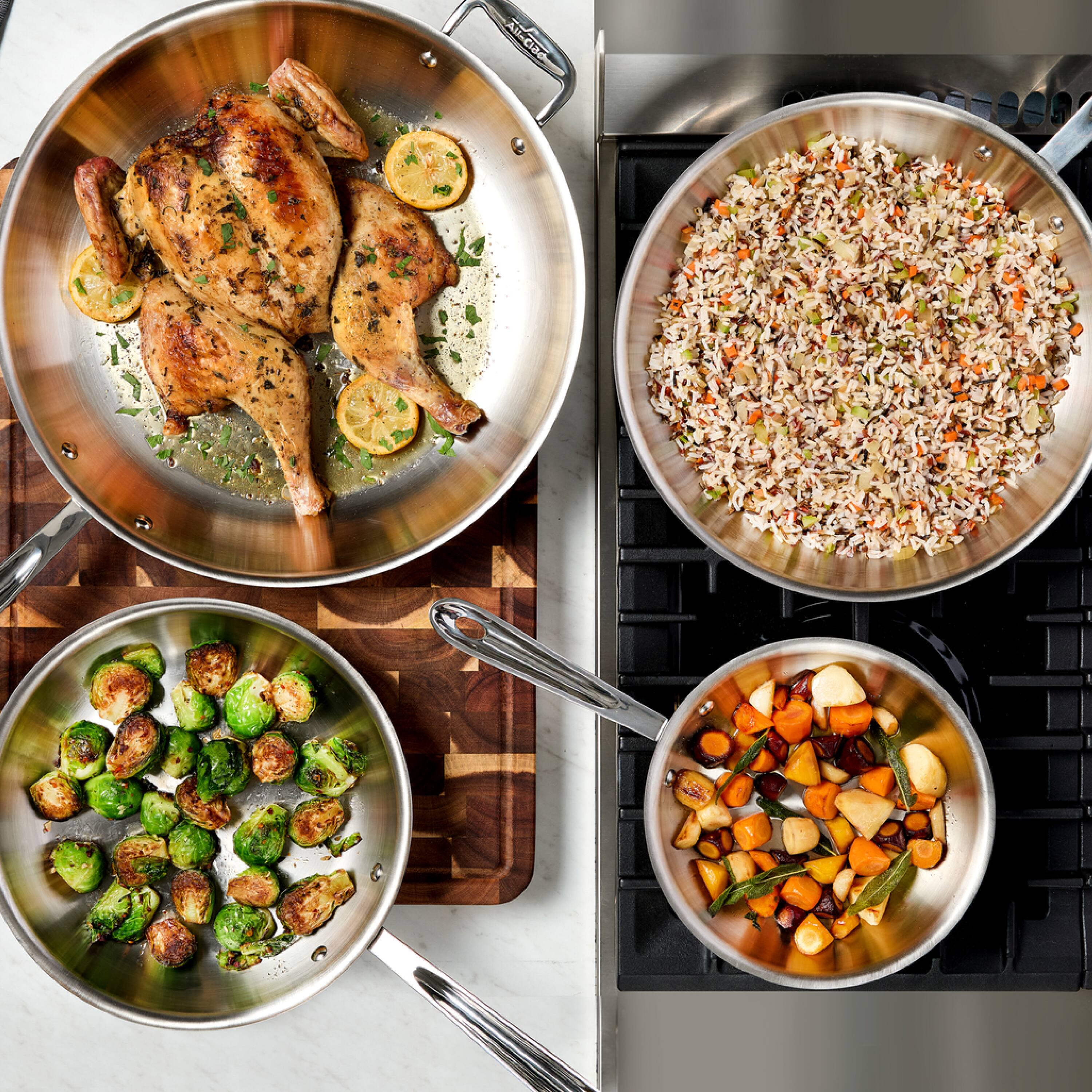Alt View 6. All Clad - All-Clad 12" Stainless Steel Fry Pan, 3-Ply Bonded Cookware, Silver - Silver.
