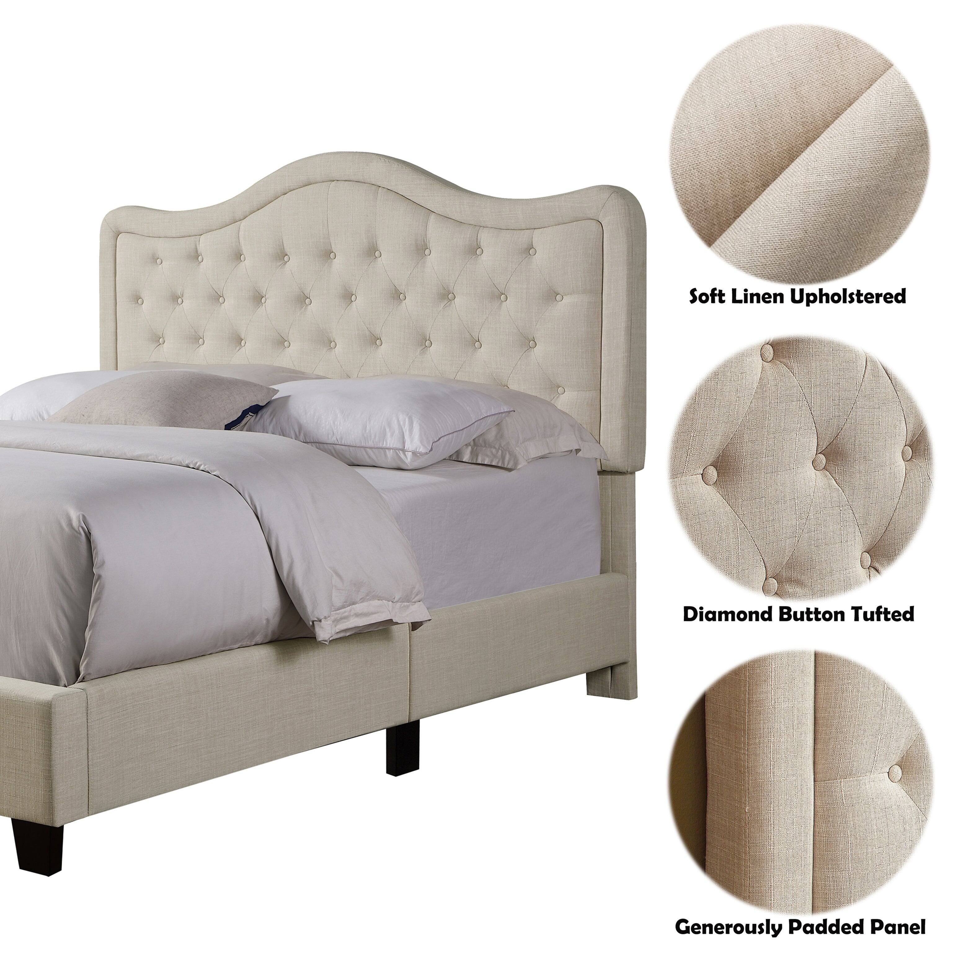 Soft Linen Upholstered  
Diamond Button Tufted  
Generously Padded Panel